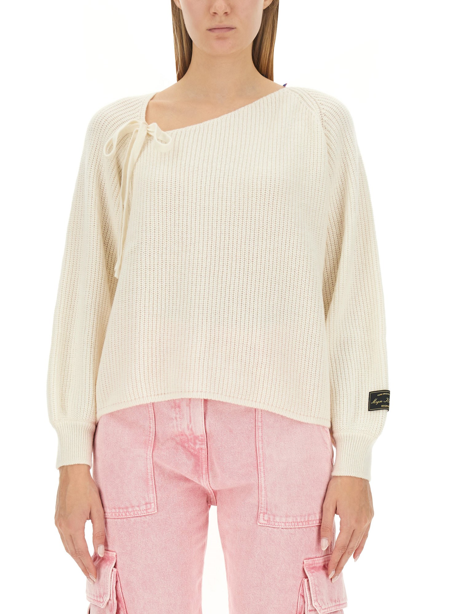 Shop Msgm Knotted Sweater In White