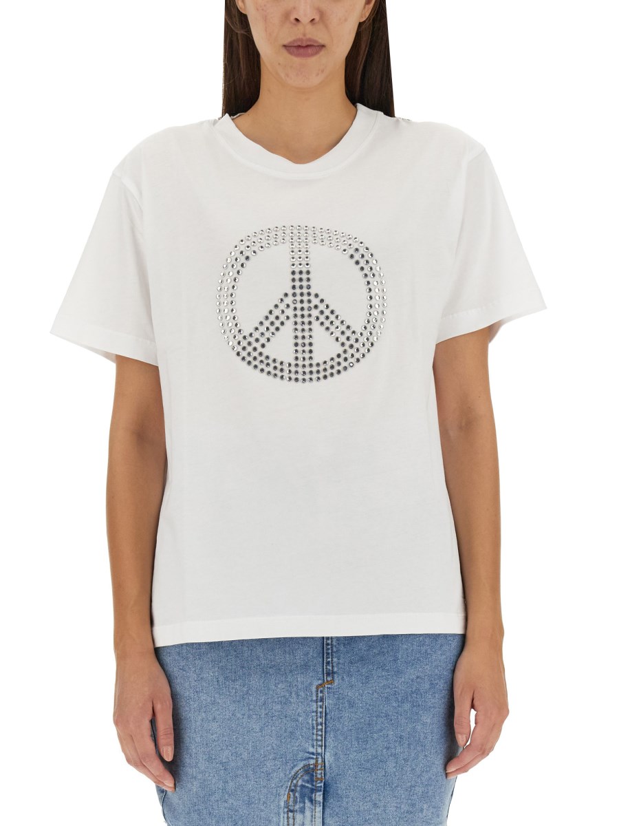 MOSCHINO JEANS PEACE SYMBOL COTTON JERSEY T SHIRT Eleonora Bonucci