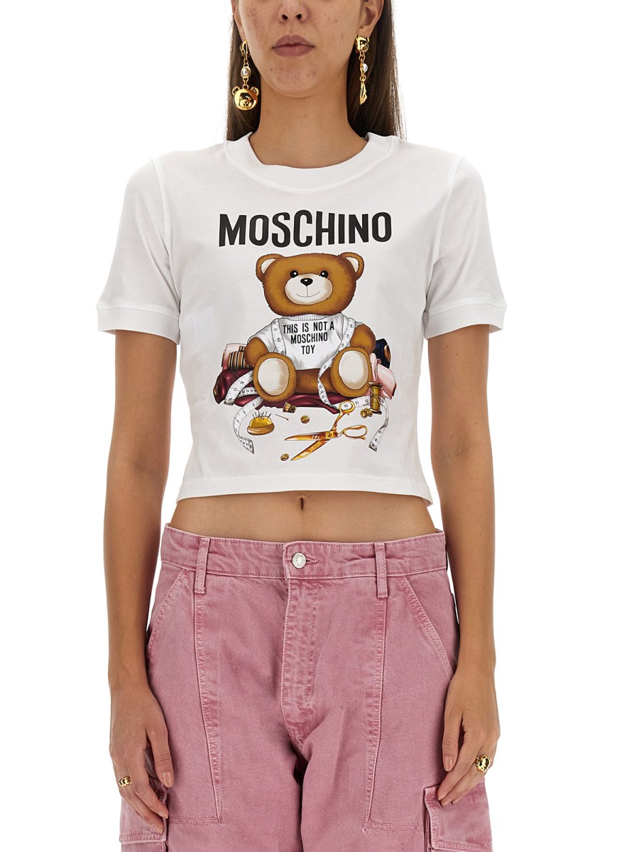 MOSCHINO - COTTON JERSEY CROPPED T-SHIRT WITH TEDDY BEAR PRINT - Eleonora  Bonucci