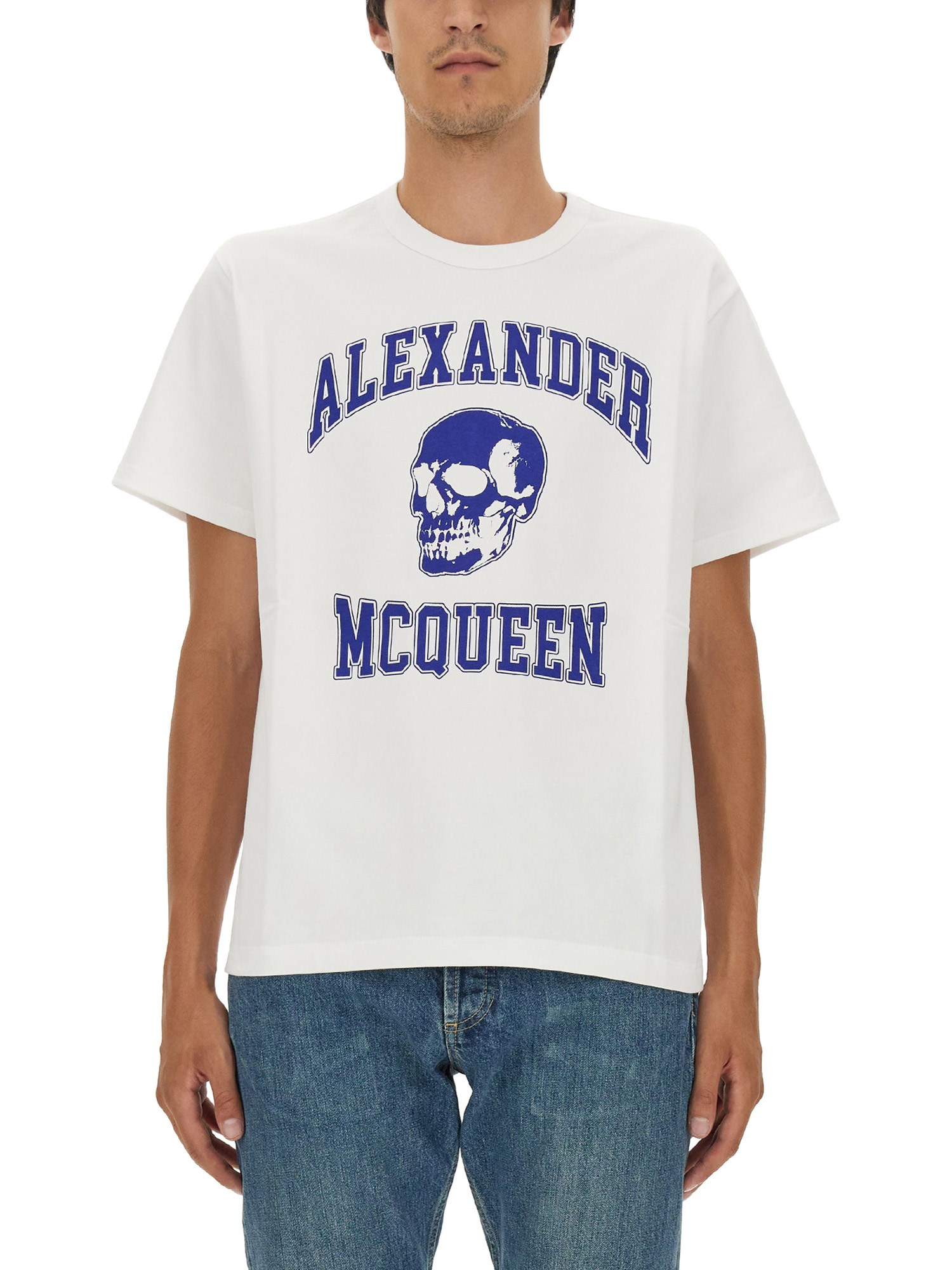 Shop Alexander Mcqueen Skull Logo T-shirt In White
