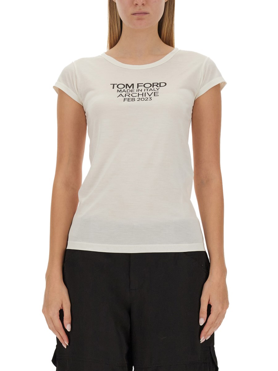 TOM FORD T-SHIRT IN SETA CON LOGO