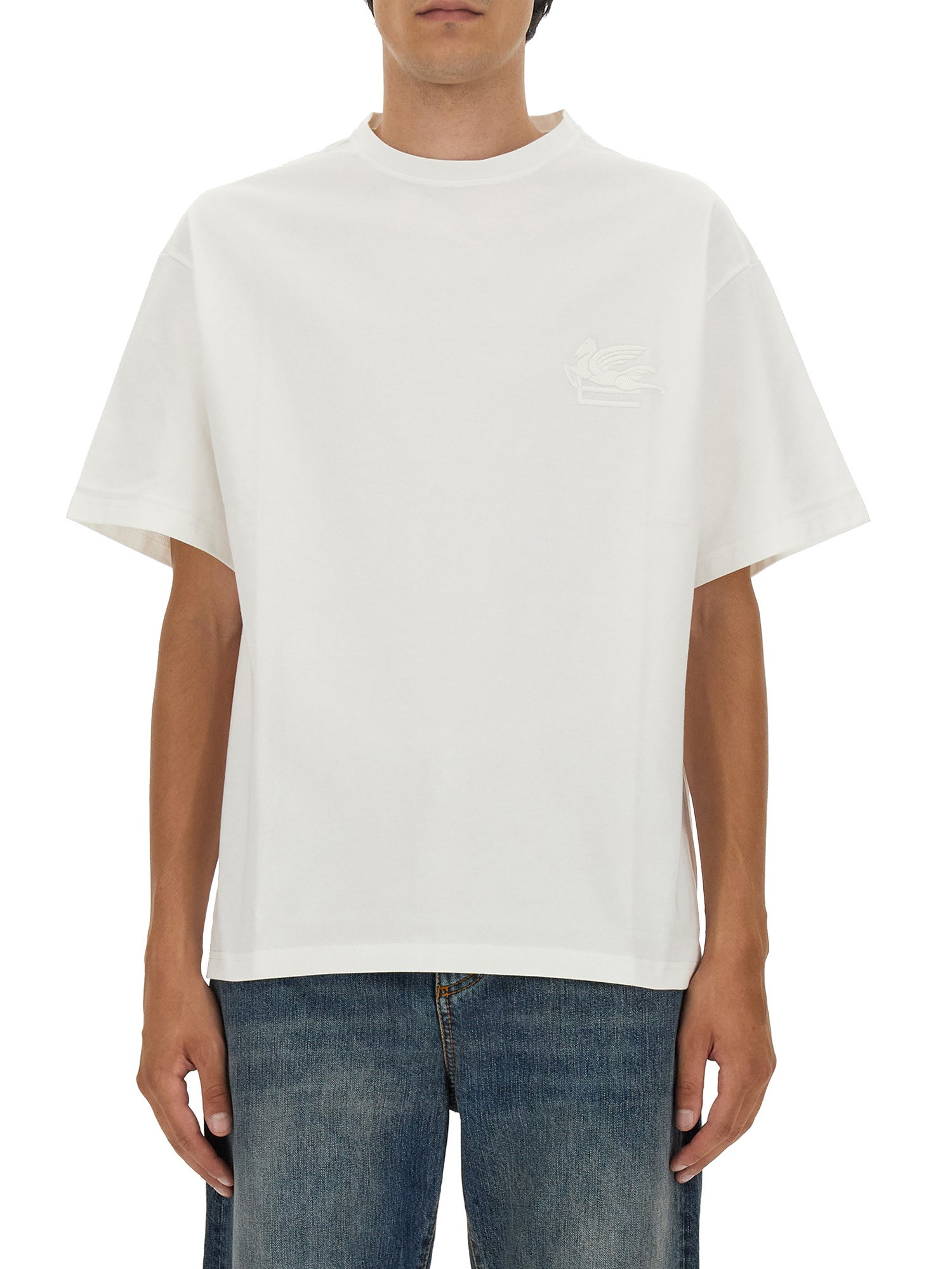 Etro T-shirt With Pegasus Embroidery In White