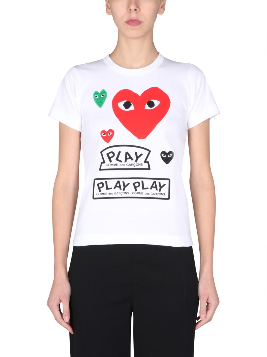 COMME DES GARCONS PLAY T-SHIRT IN COTONE CON PATCH LOGO