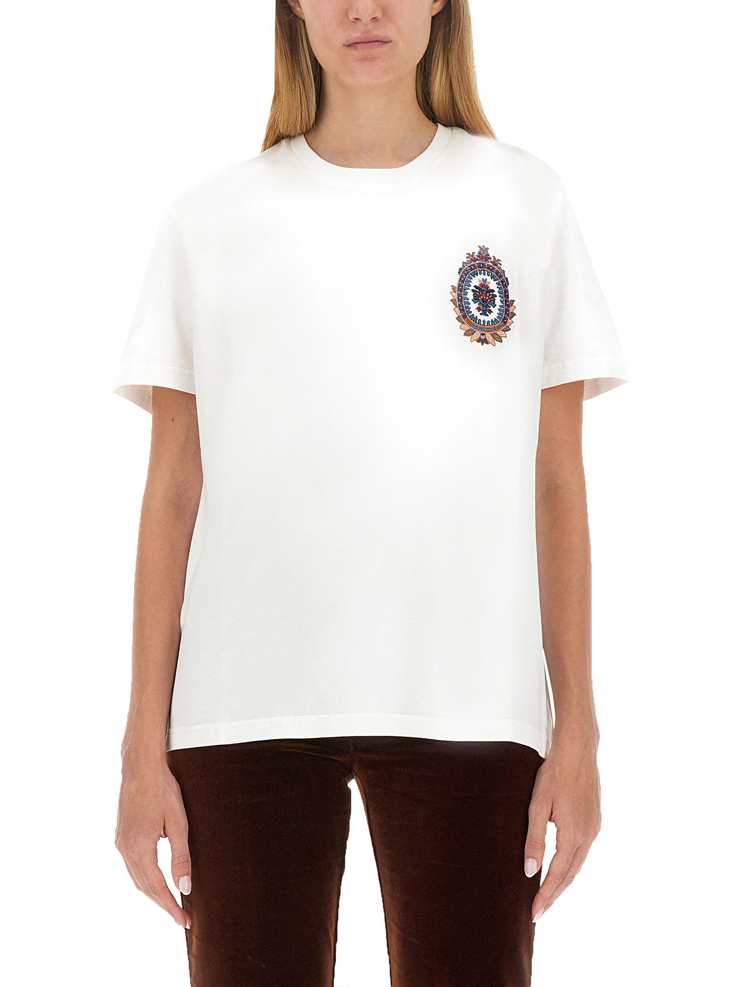 Etro T-shirt With Logo Embroidery In White