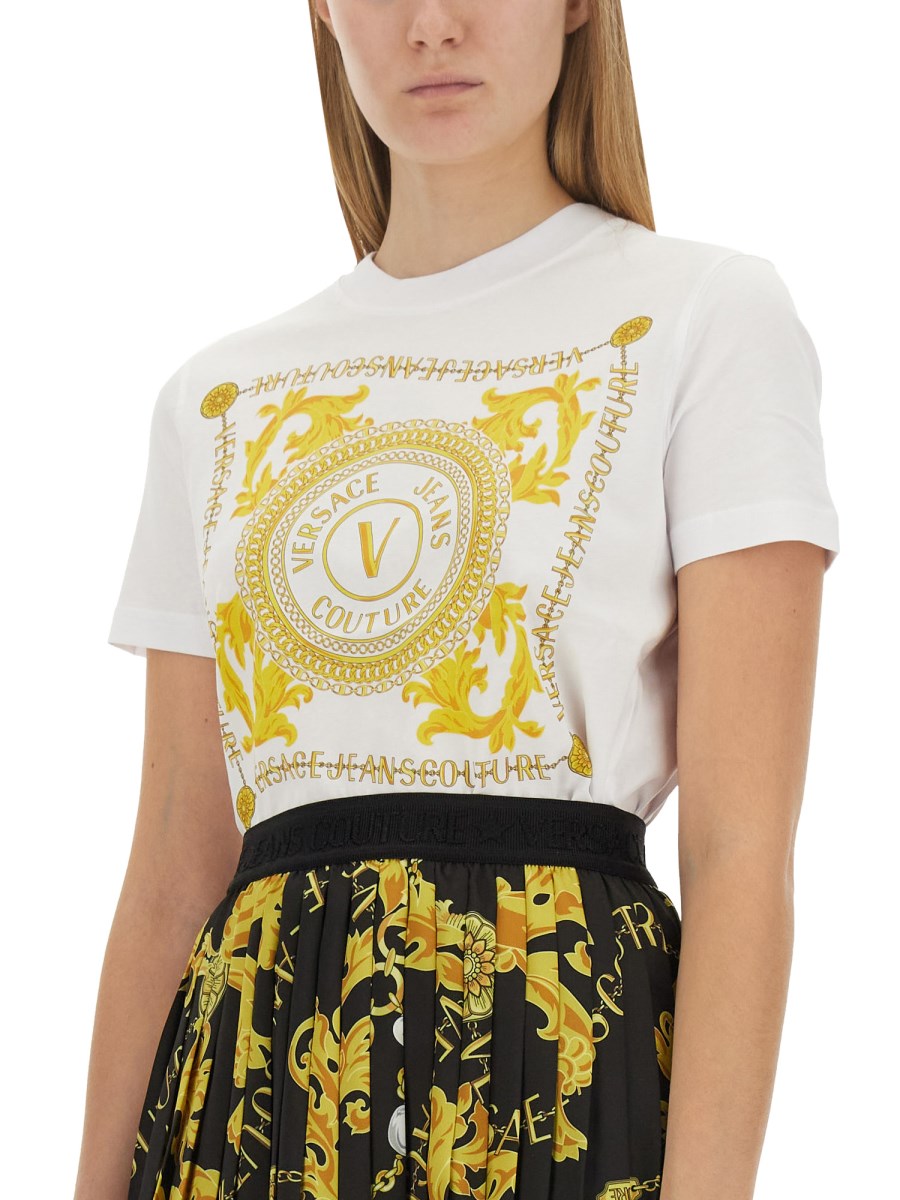 VERSACE JEANS COUTURE COTTON JERSEY T SHIRT WITH LOGO PRINT