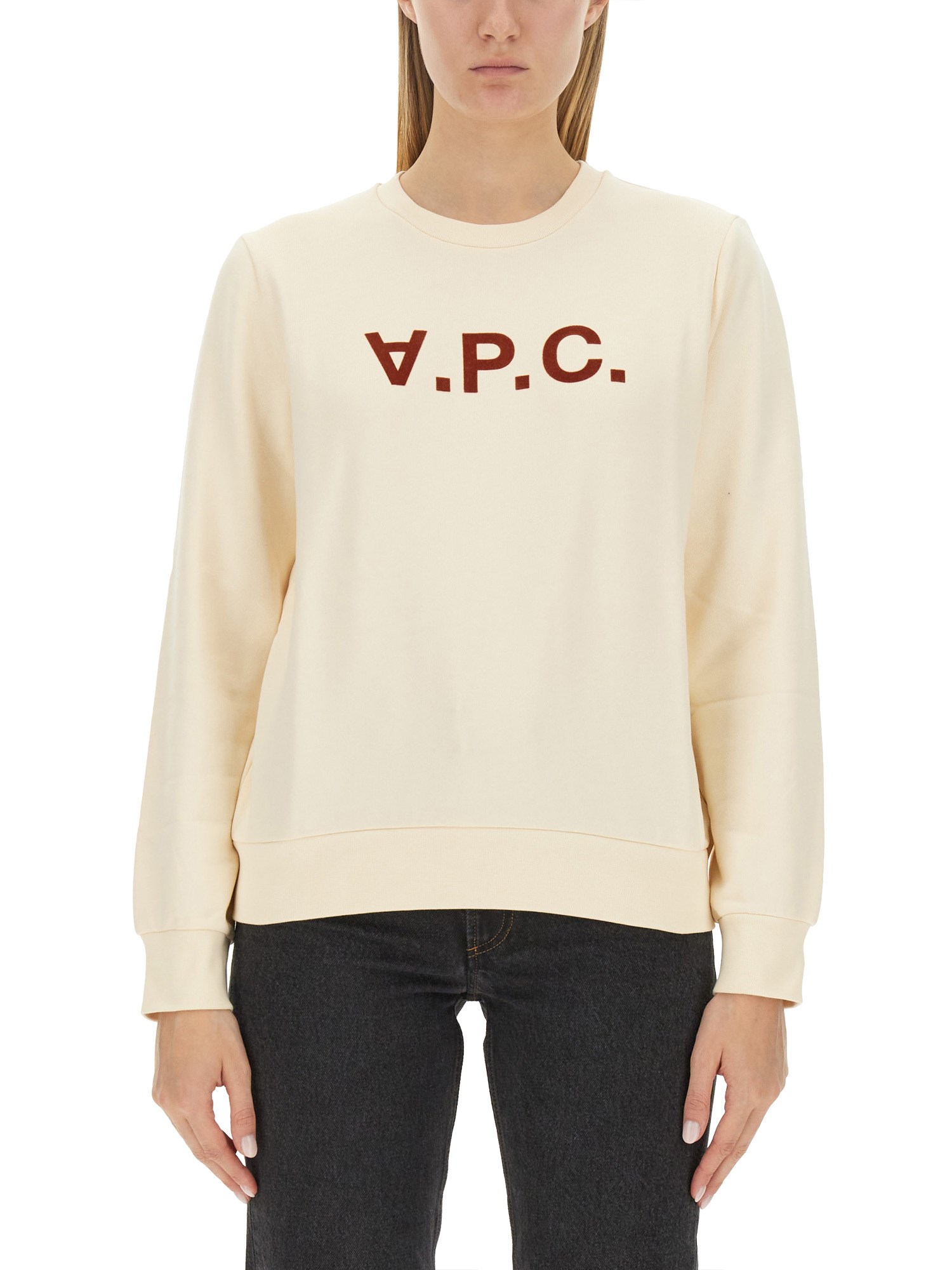 Apc A.p.c. Viva Logo Detail Cotton Sweatshirt In White