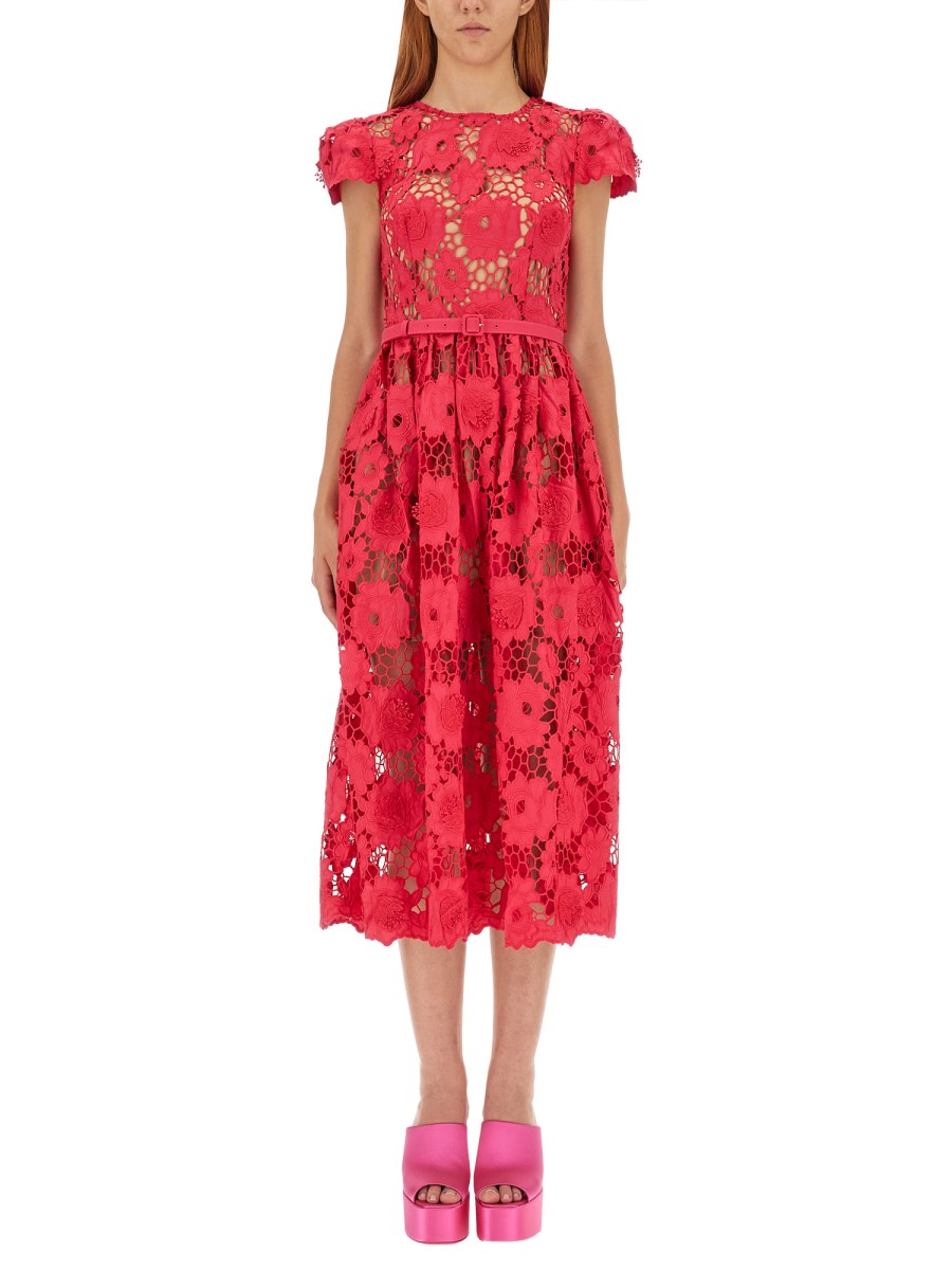 Self portrait red 2024 lace midi dress