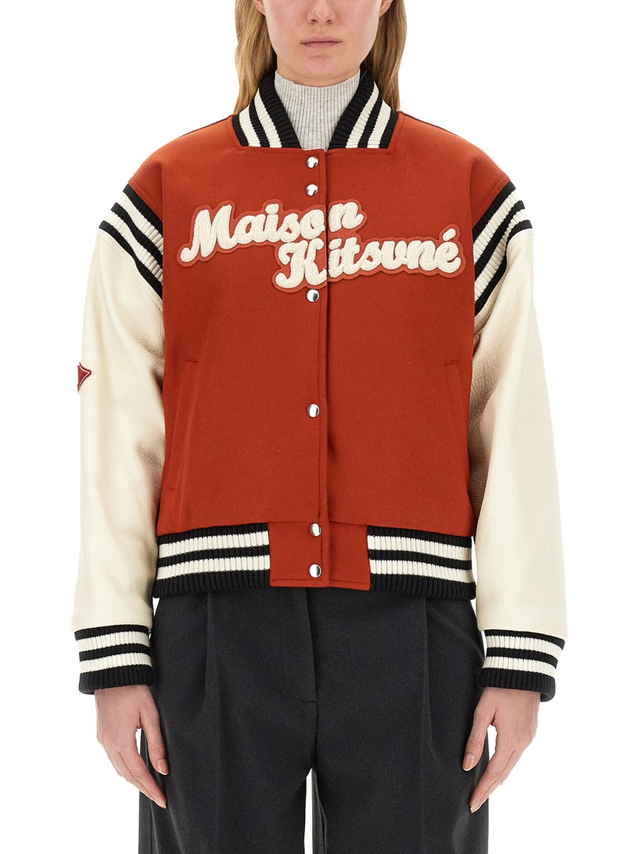 MAISON KITSUNÉ GIACCA VARSITY CON LOGO IN LANA