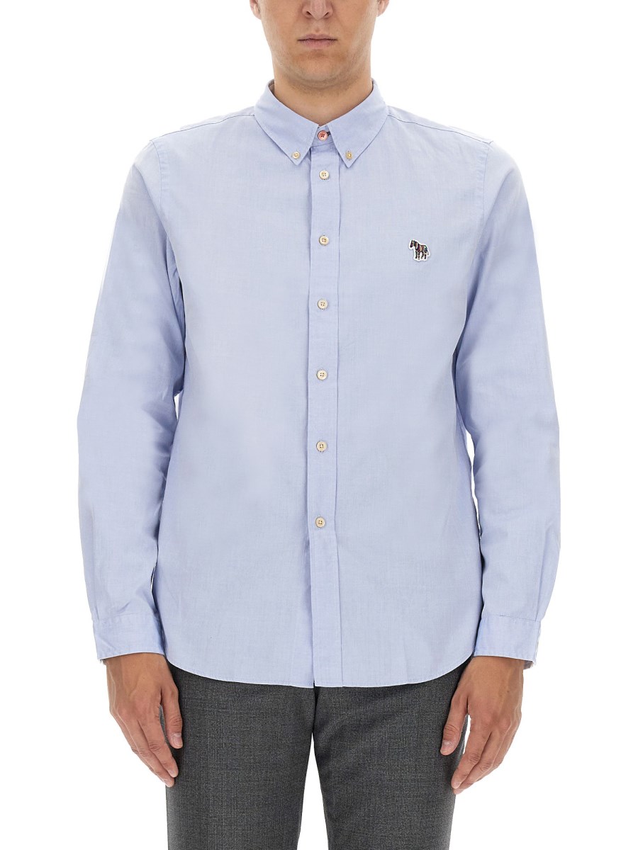 PS BY PAUL SMITH CAMICIA REGULAR FIT IN PIQUE DI COTONE CON PATCH ZEBRA