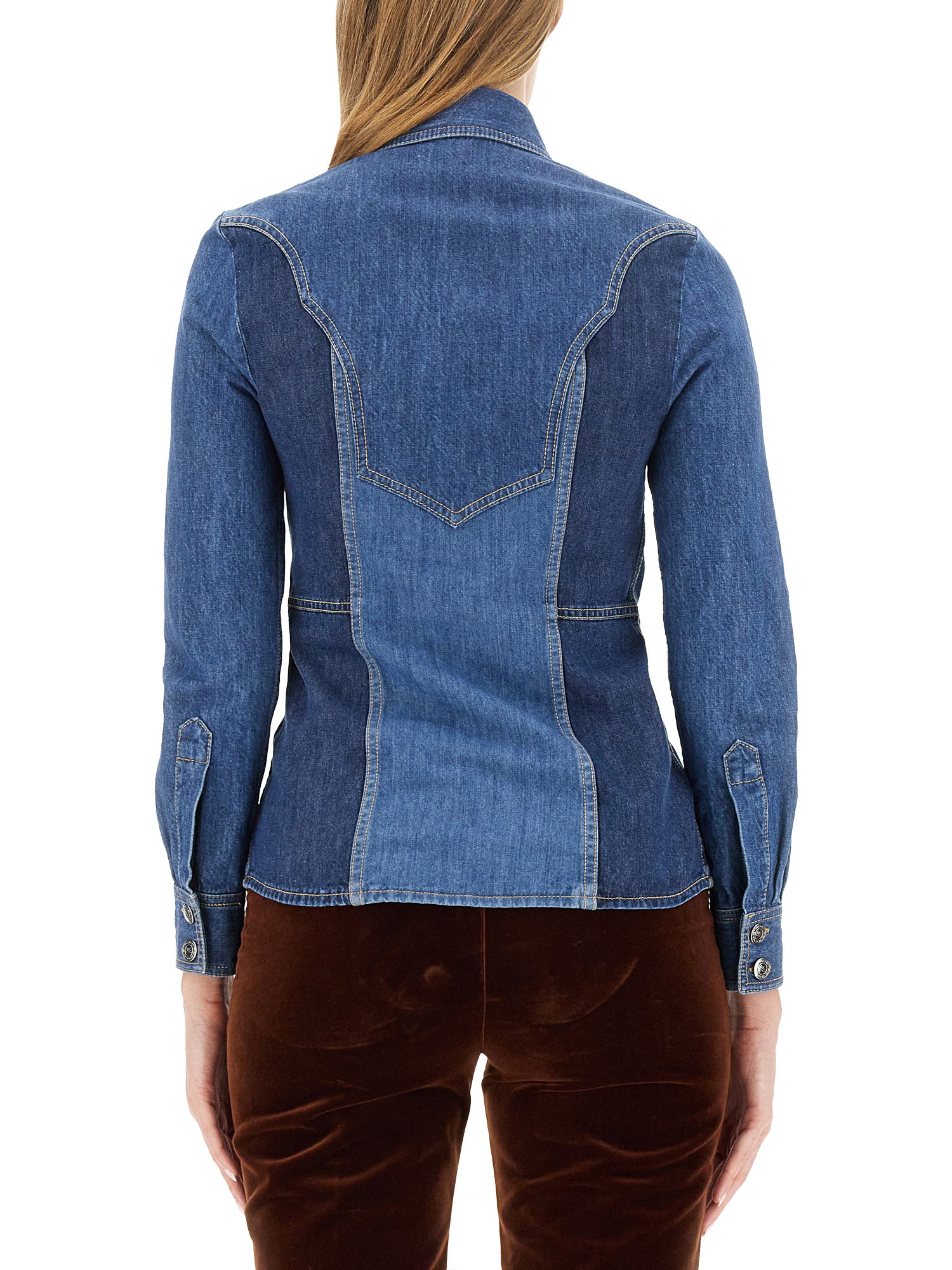 Etro Denim Design Slim Fit Shirt In Blue