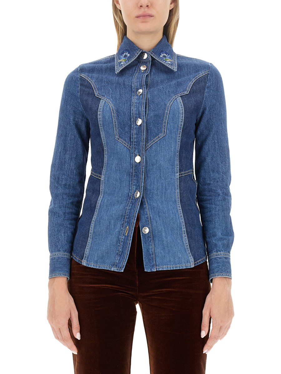 ETRO CAMICIA SLIM FIT IN DENIM DI COTONE