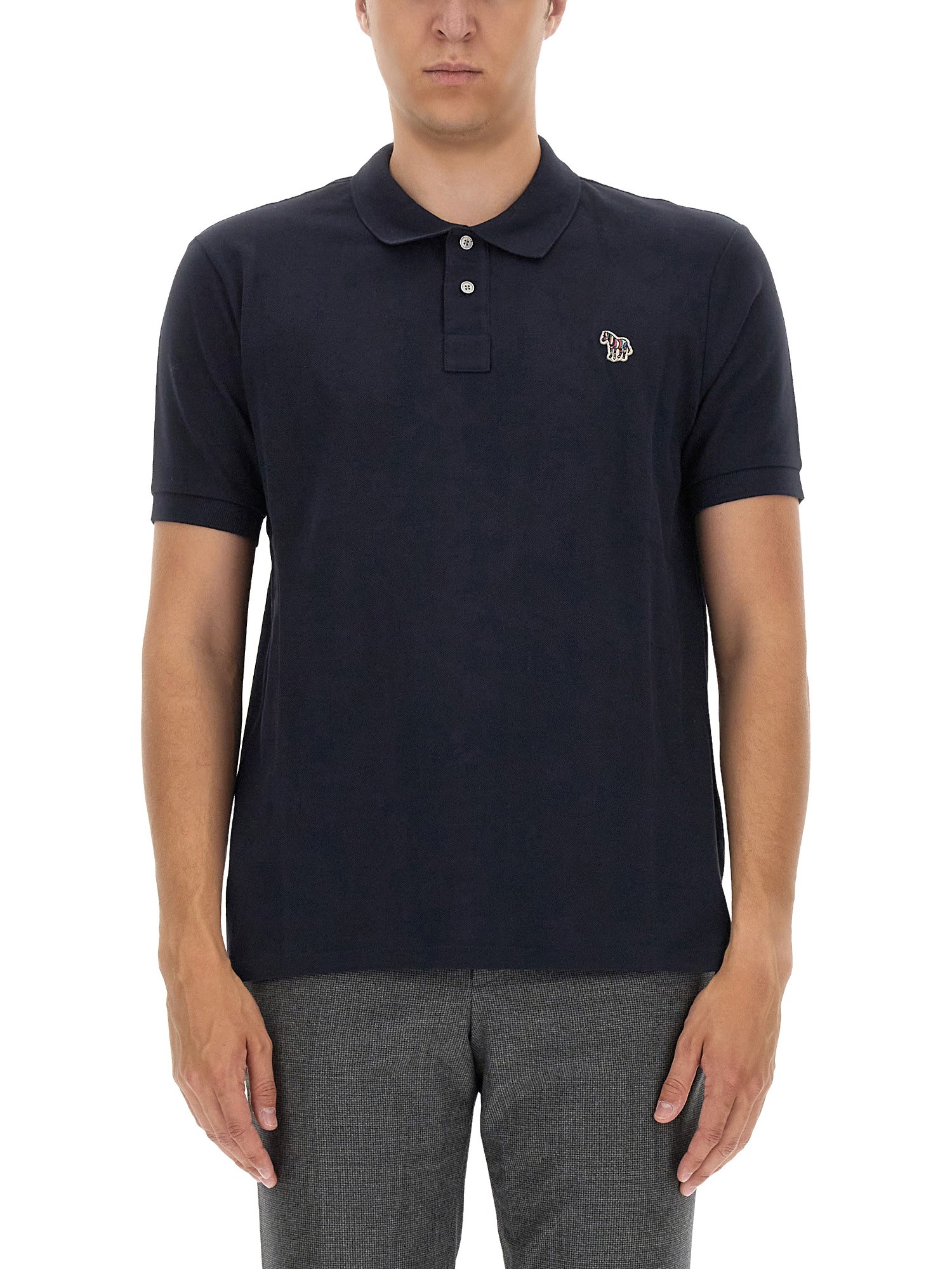 Shop Ps By Paul Smith Polo Shirt With Zebra Patch In Blue
