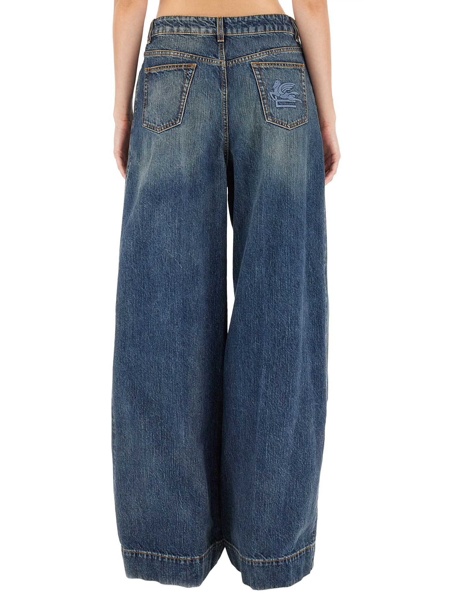 Etro Women Jeans With Embroidered Pegasus In Blue