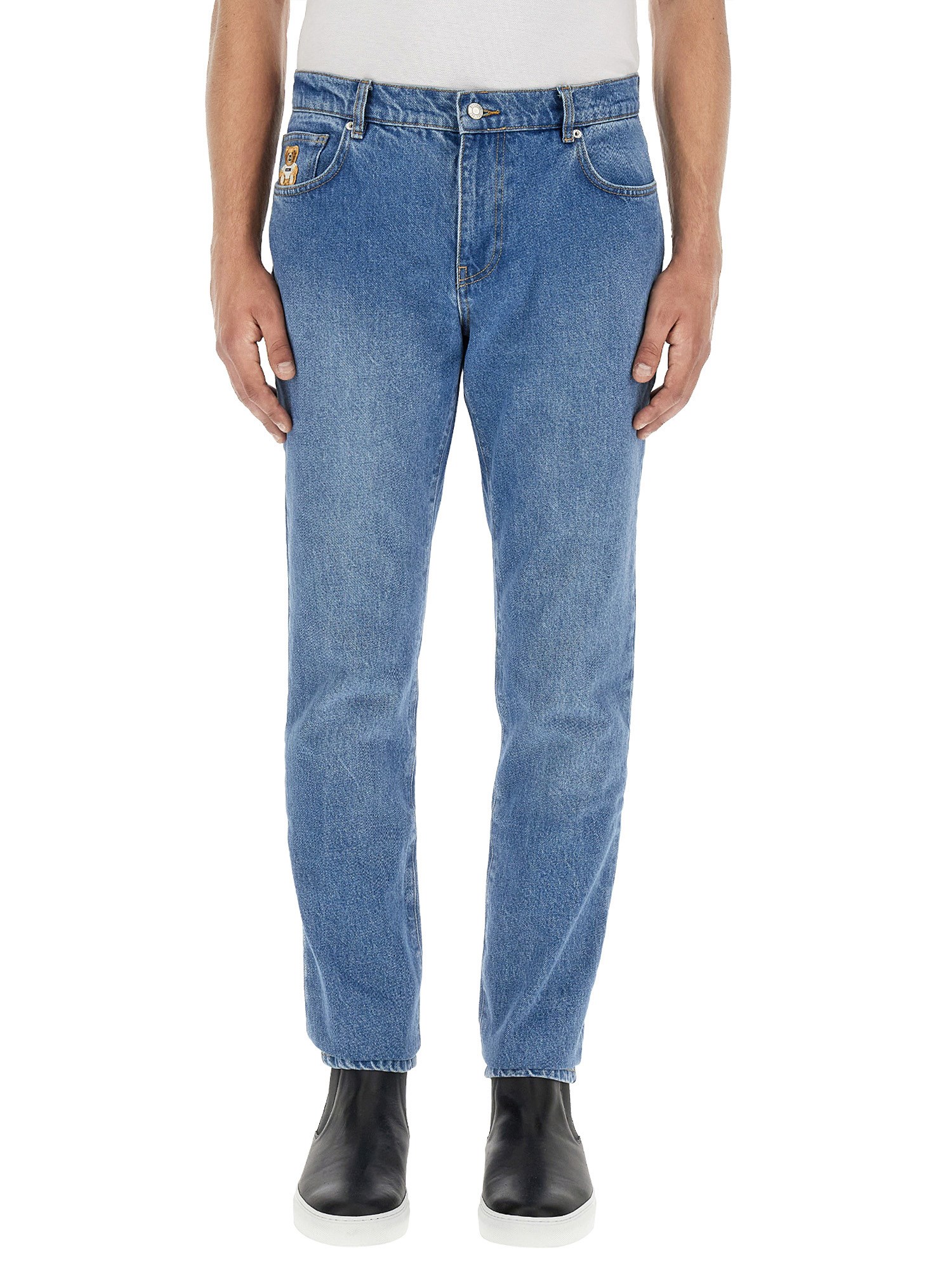 moschino teddy patch jeans