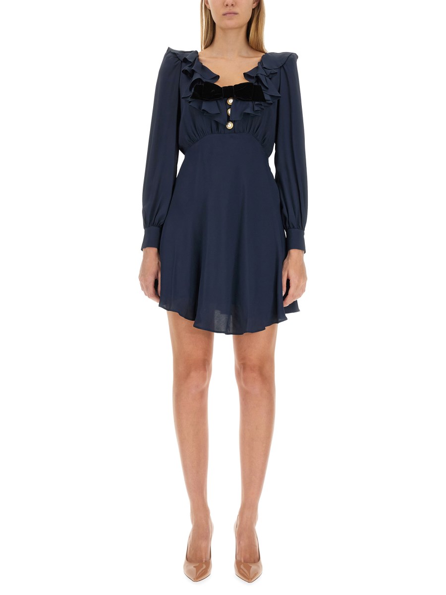 ALESSANDRA RICH - SILK BLEND MINI DRESS WITH RUFFLE