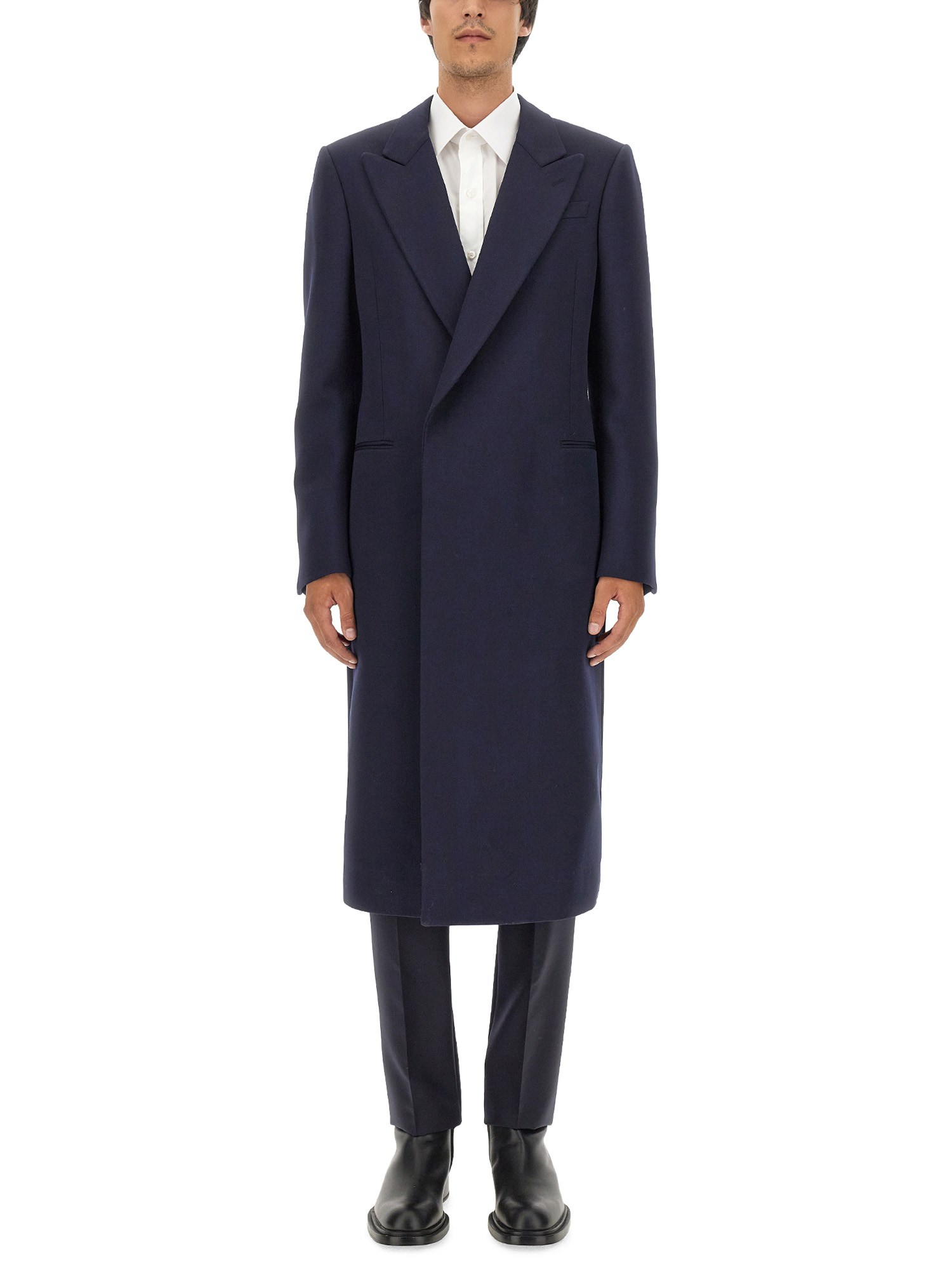 Alexander Mcqueen Double-breasted Coat Navy In Blue
