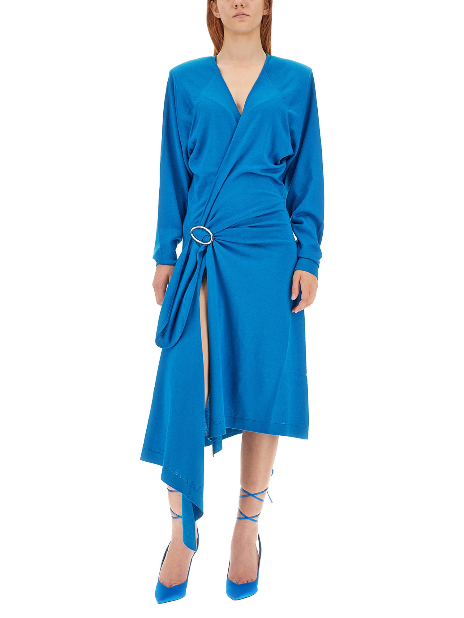 Attico Atwell Wool Wrap Dress In Blue
