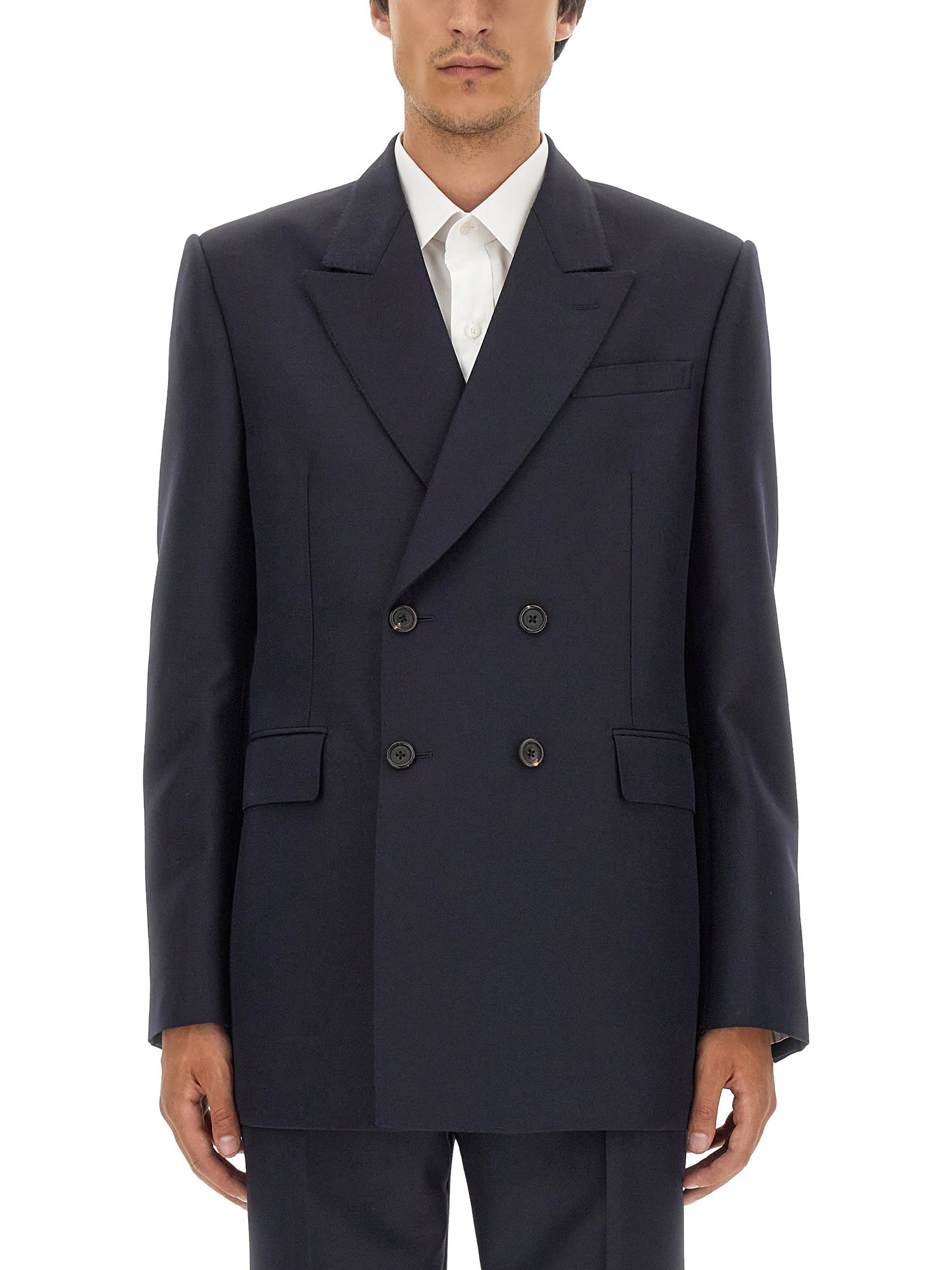Alexander Mcqueen Double-breasted Tailored Jacket Structured Shoulders In Blue