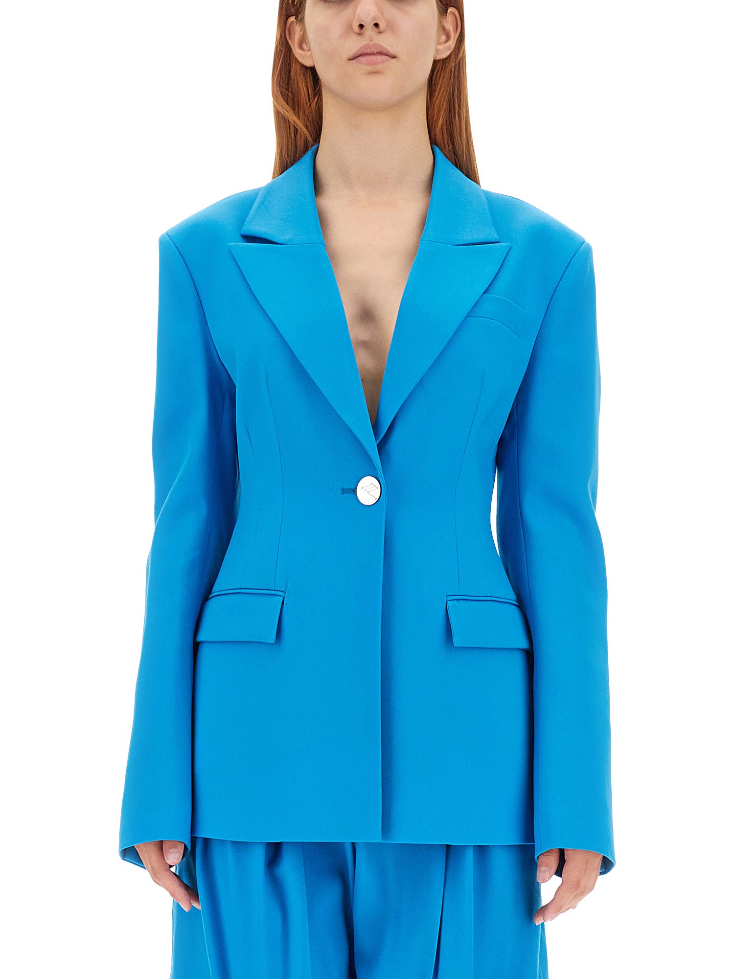 Attico Single-breasted Wool Blazer In Blue