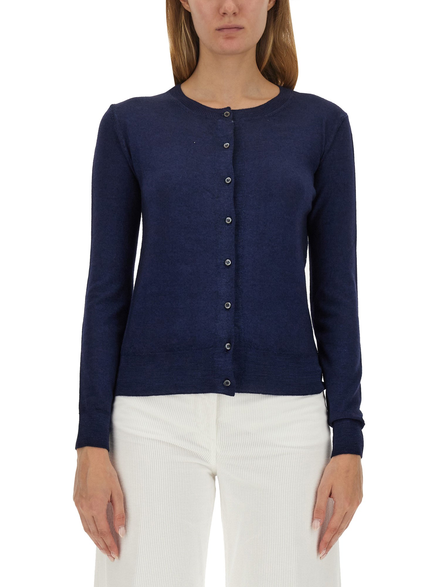 Shop Aspesi Wool Cardigan In Blue