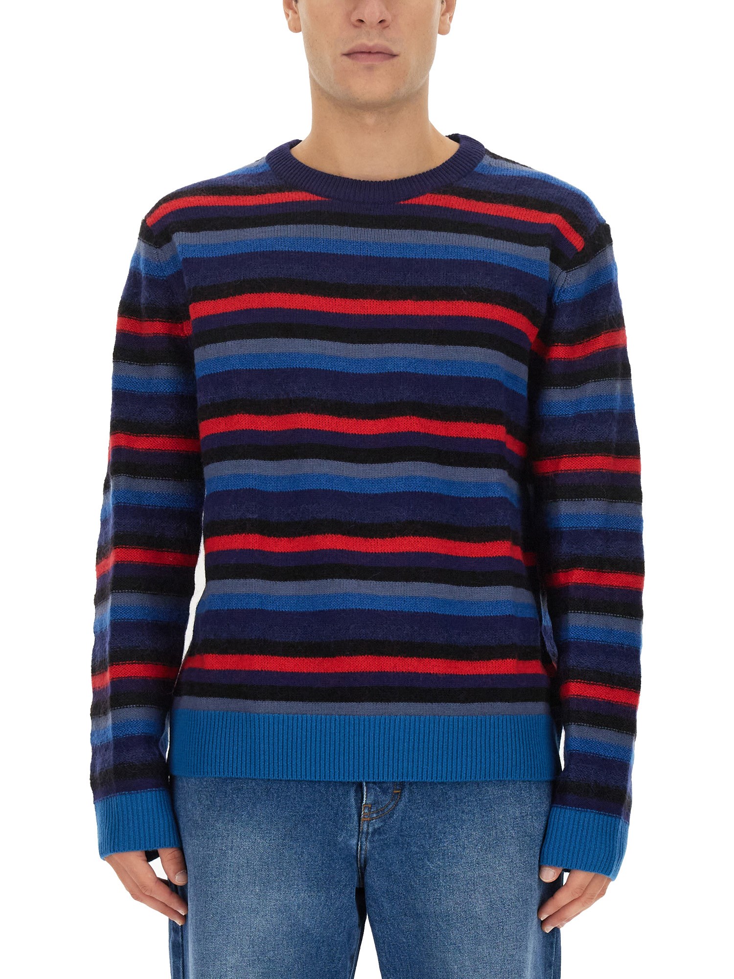 Shop Ps By Paul Smith Jersey With Stripe Pattern In Blue