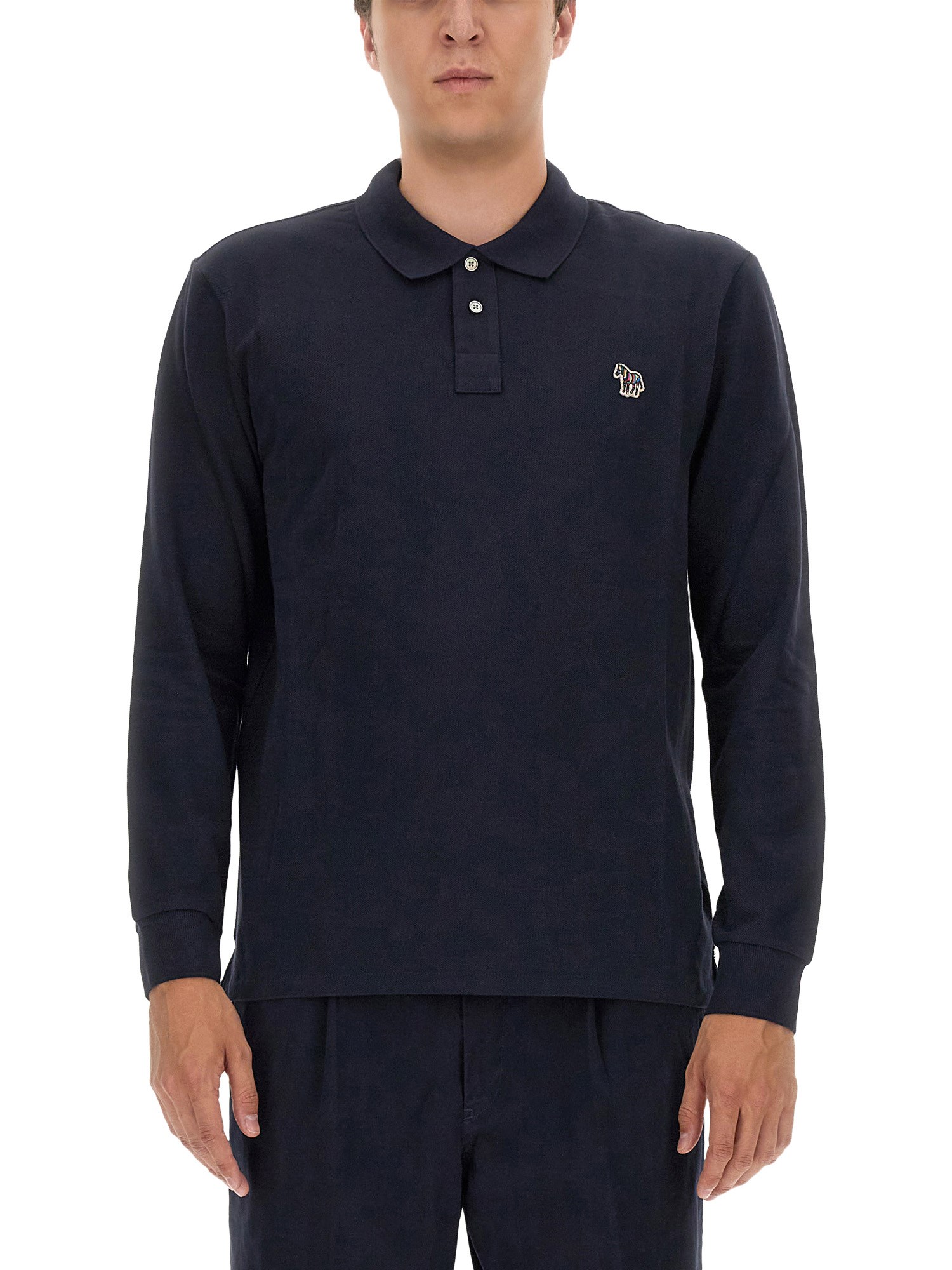 Ps By Paul Smith Zebra-patch Polo Shirt In Blue