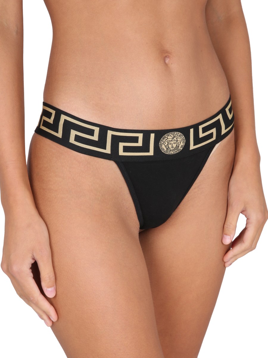 VERSACE INTIMO: Slip in cotone stretch con Greca