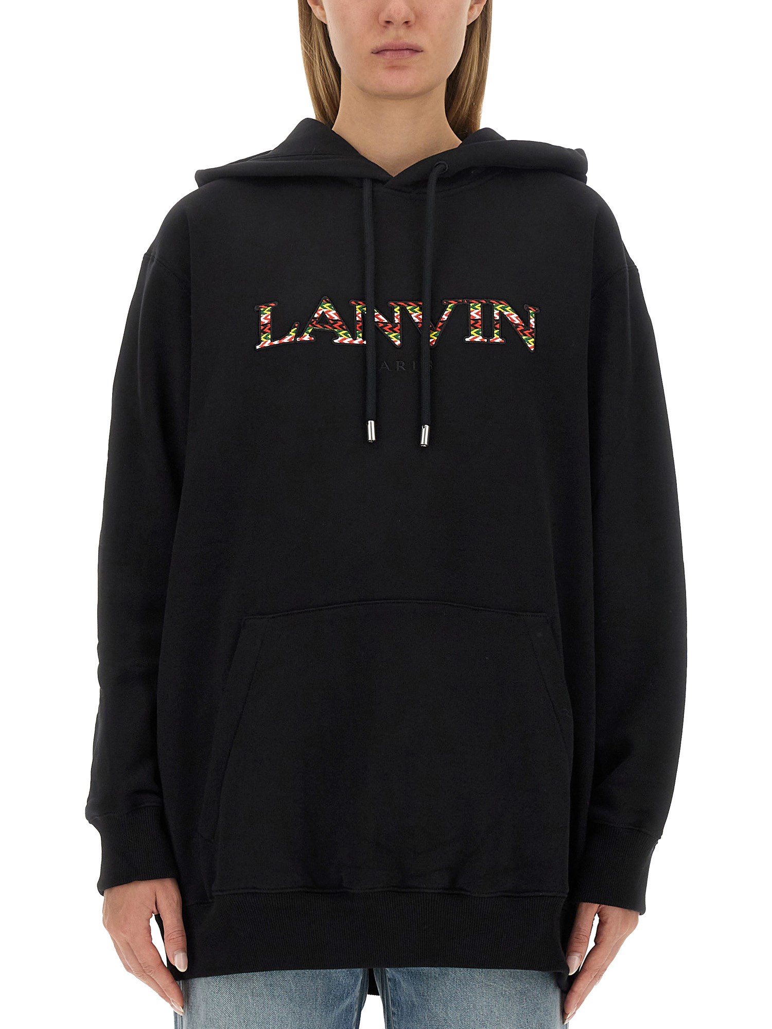 Lanvin Oversized Embroidered Curb Hoodie In Black