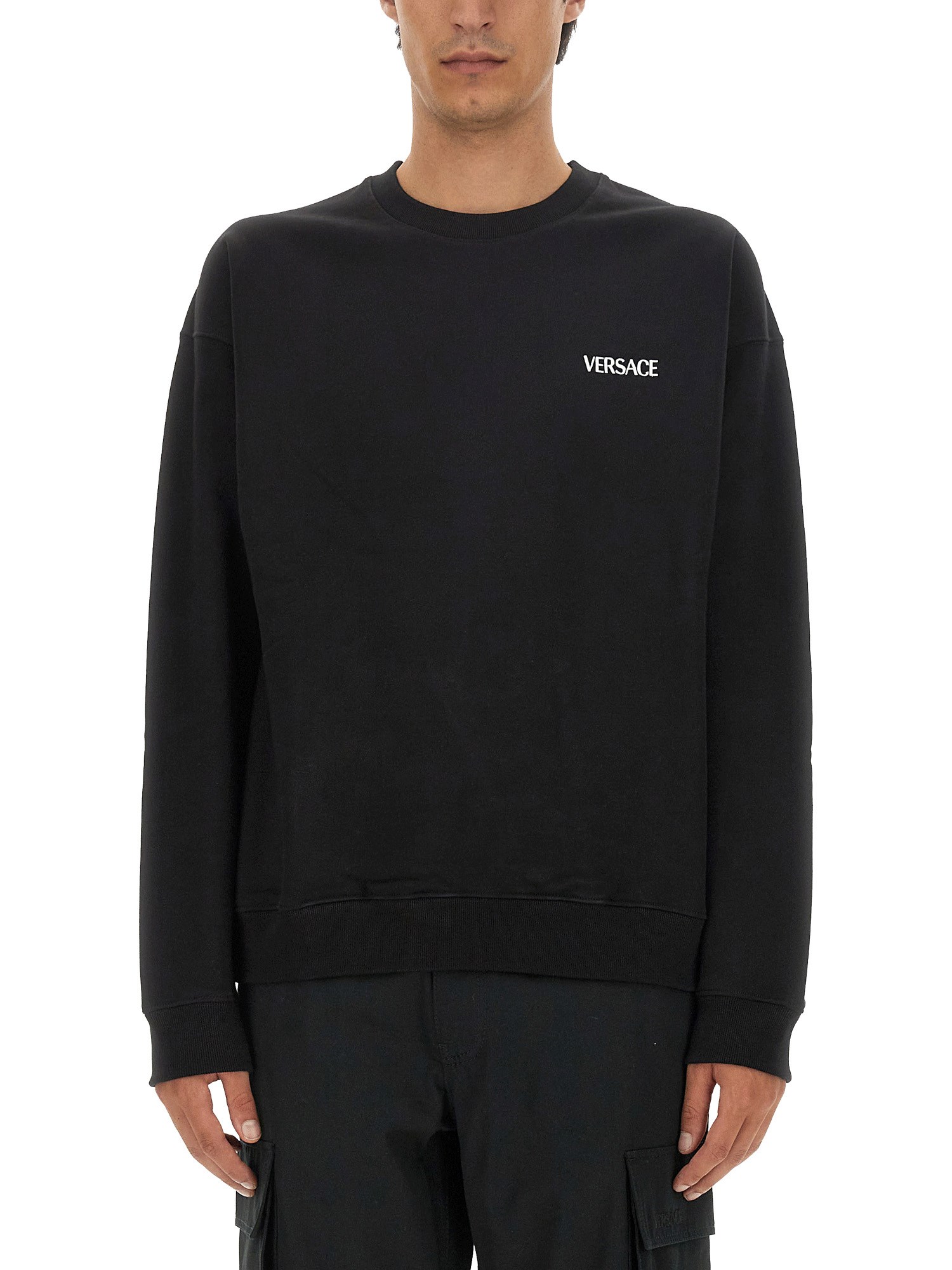 Versace Graphic Print Oversize Cotton Sweatshirt In Black