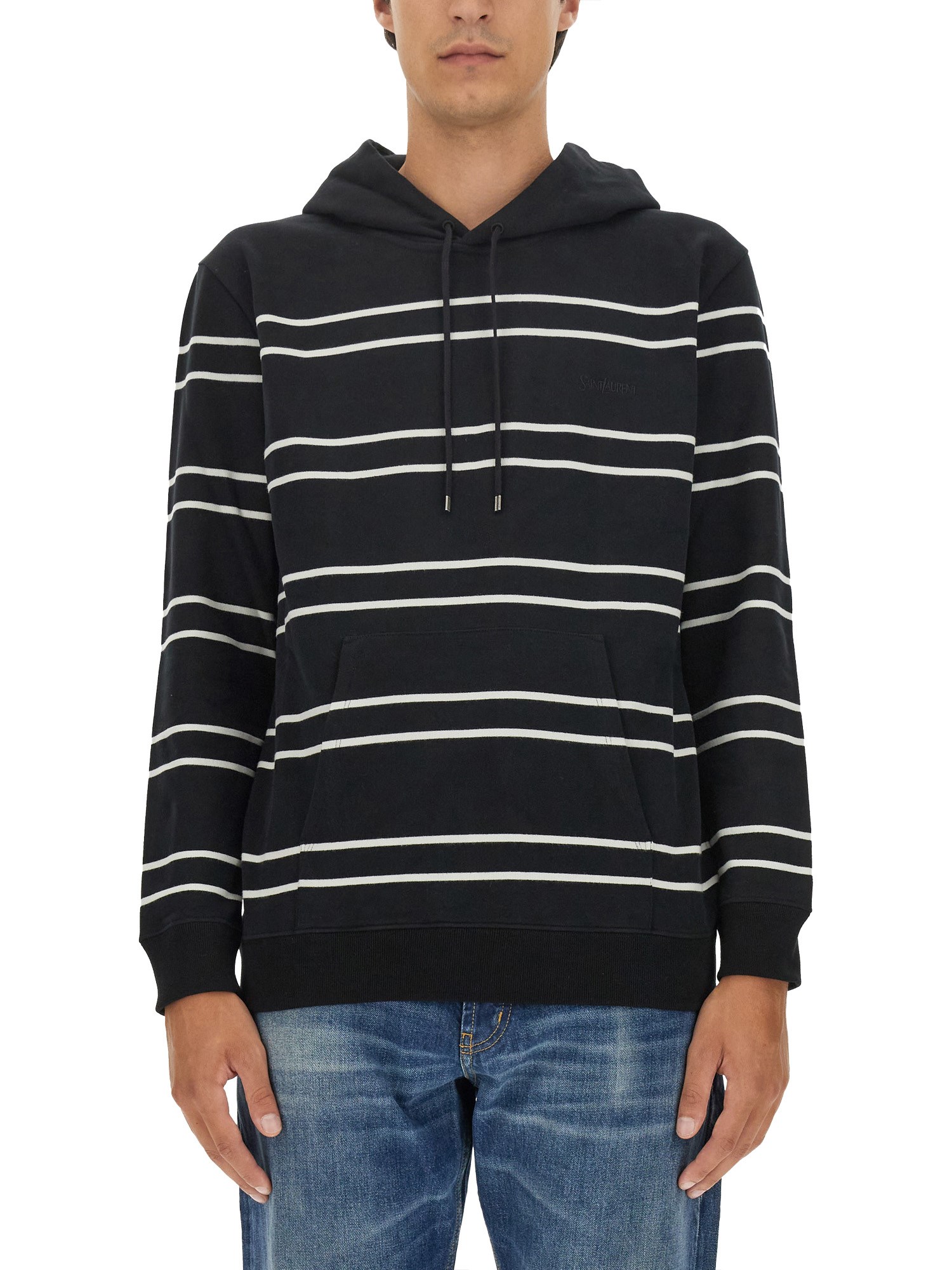 Saint Laurent Striped Sweatshirt In Black