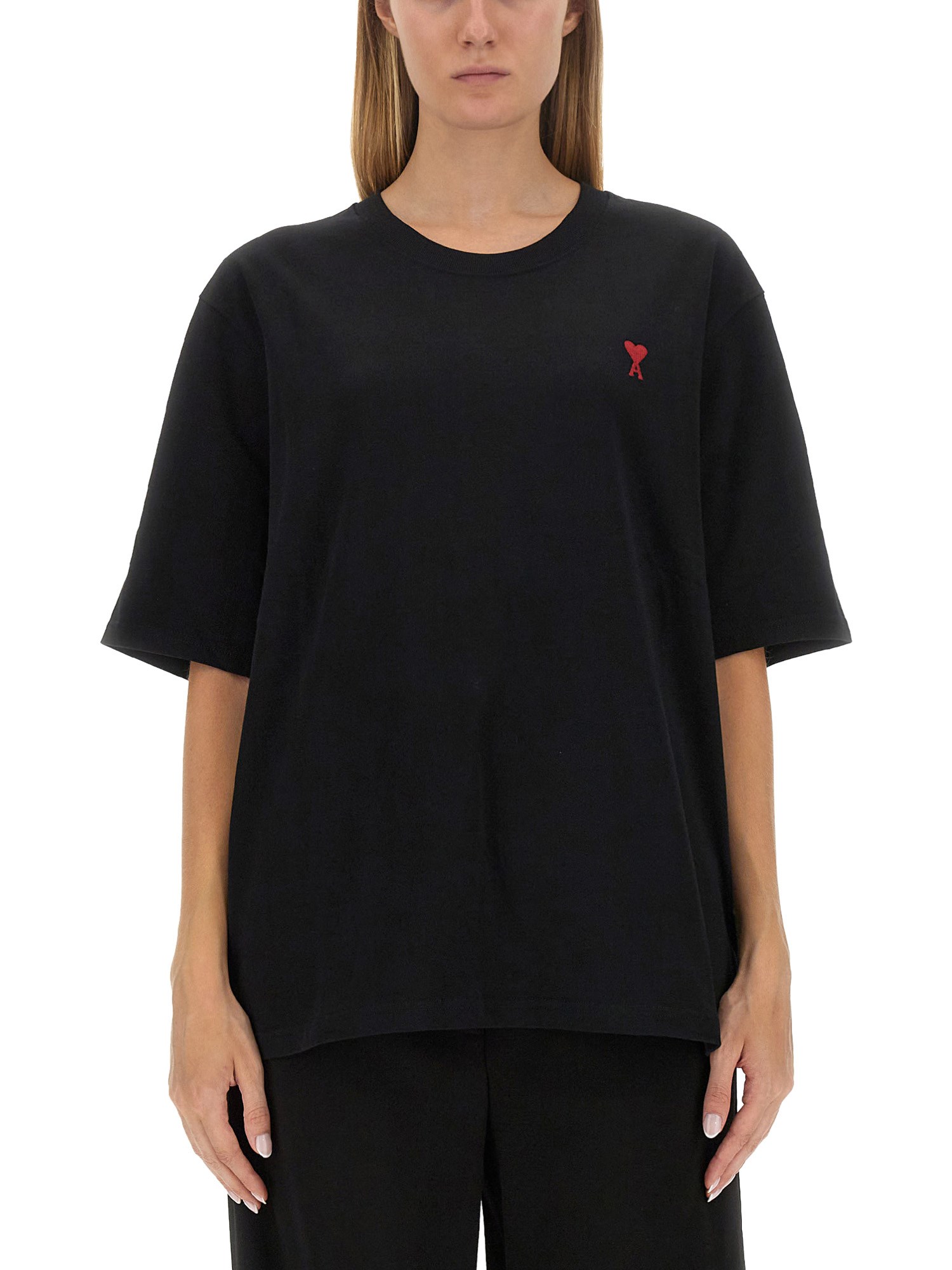 AMI ALEXANDRE MATTIUSSI T-SHIRT WITH LOGO EMBROIDERY