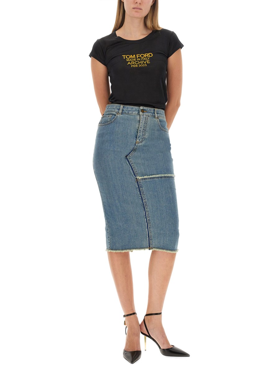 TOM FORD - STRETCH VELVET TOP WITH LOGO - Eleonora Bonucci