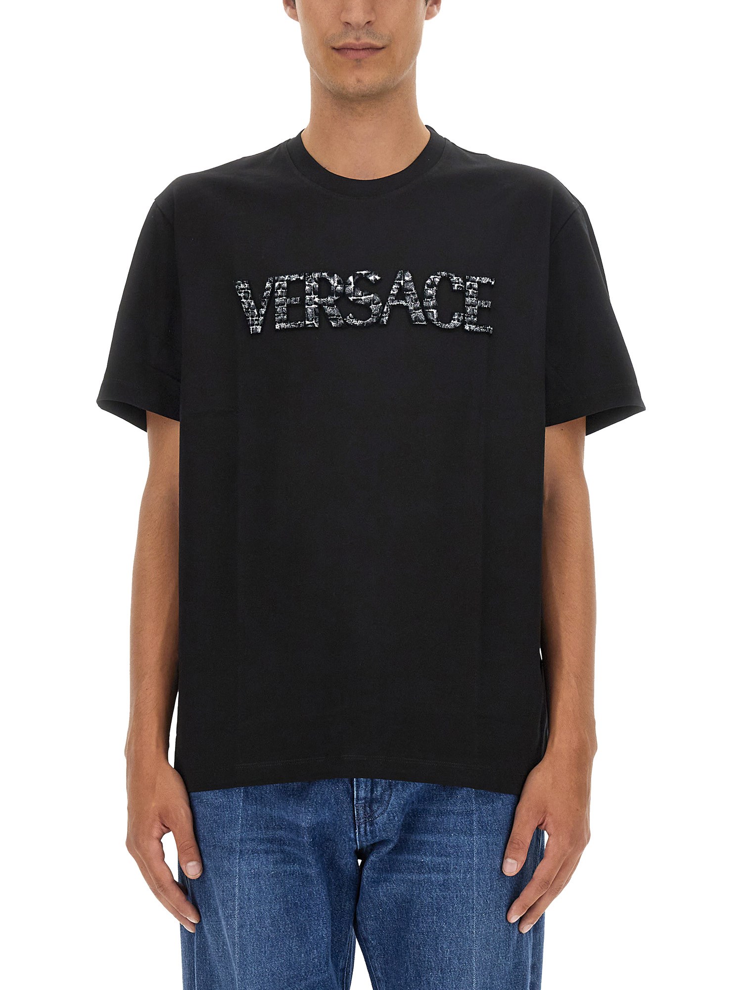 Shop Versace Crocodile Logo T-shirt In Black