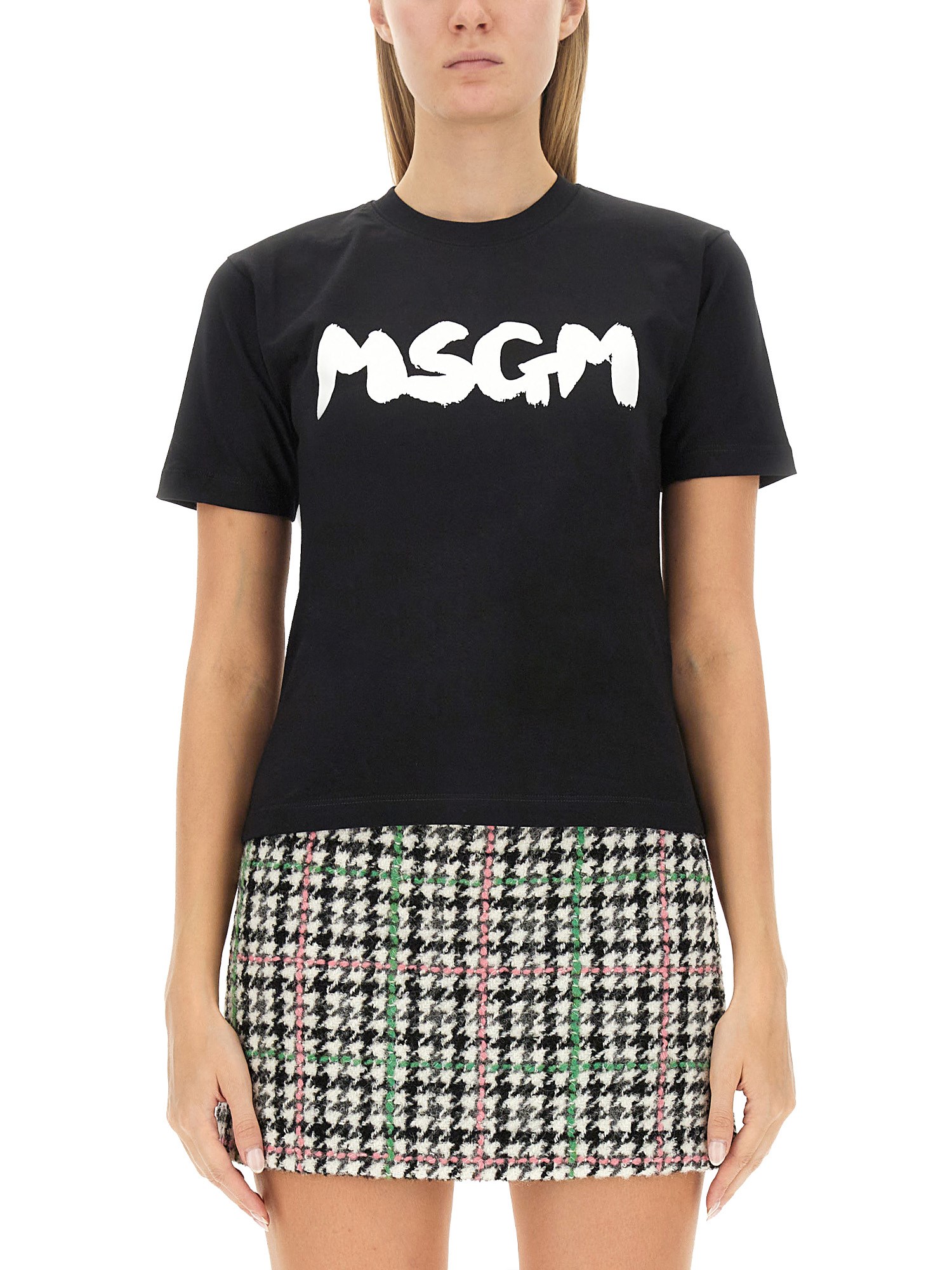 Msgm Graffiti Logo-print T-shirt In Black