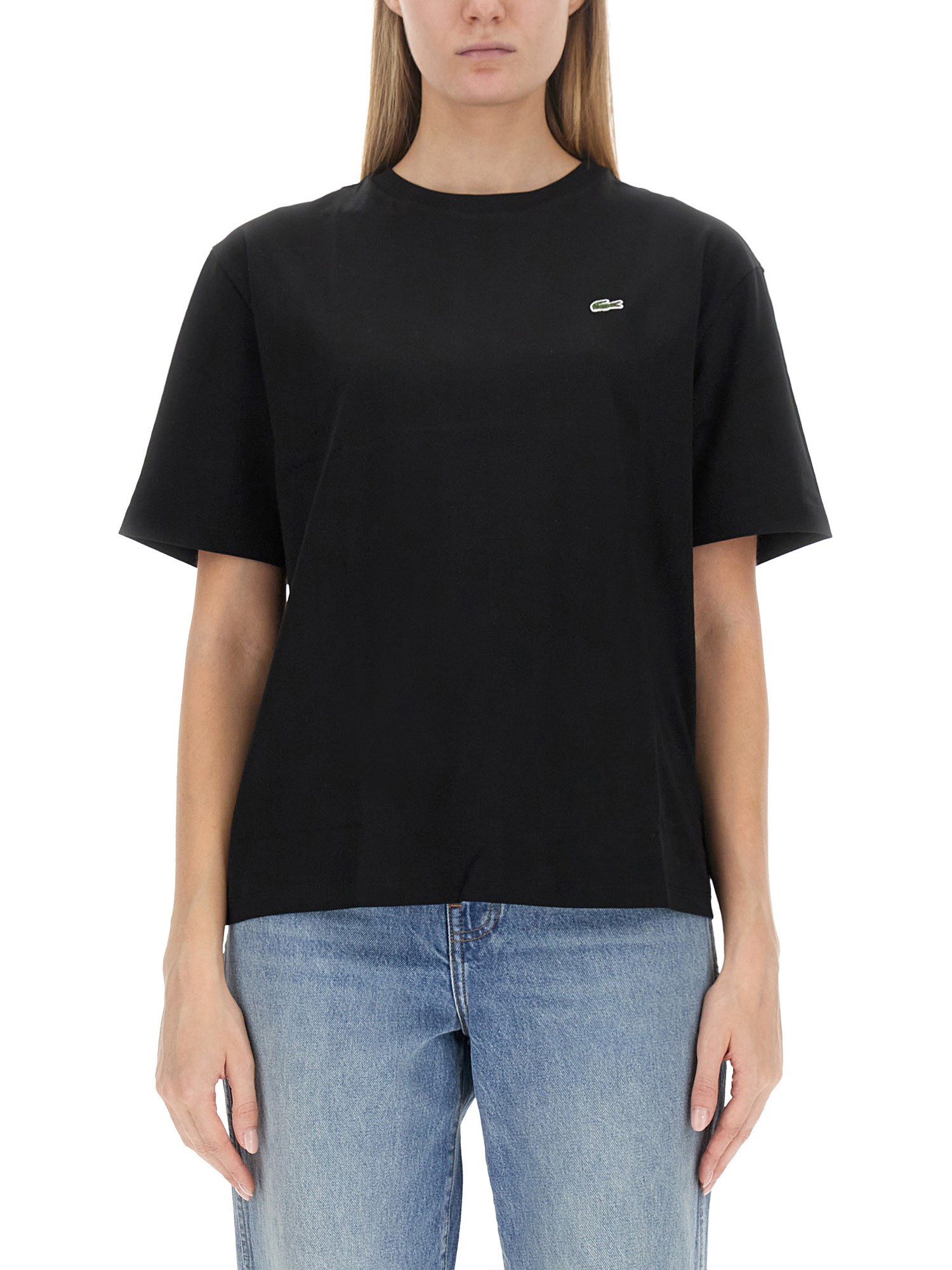 Lacoste Chest Logo-patch T-shirt In Black