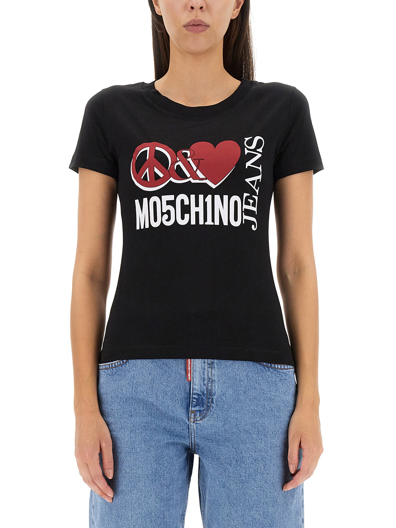 Shop Moschino Jeans Peace & Love T-shirt In Black