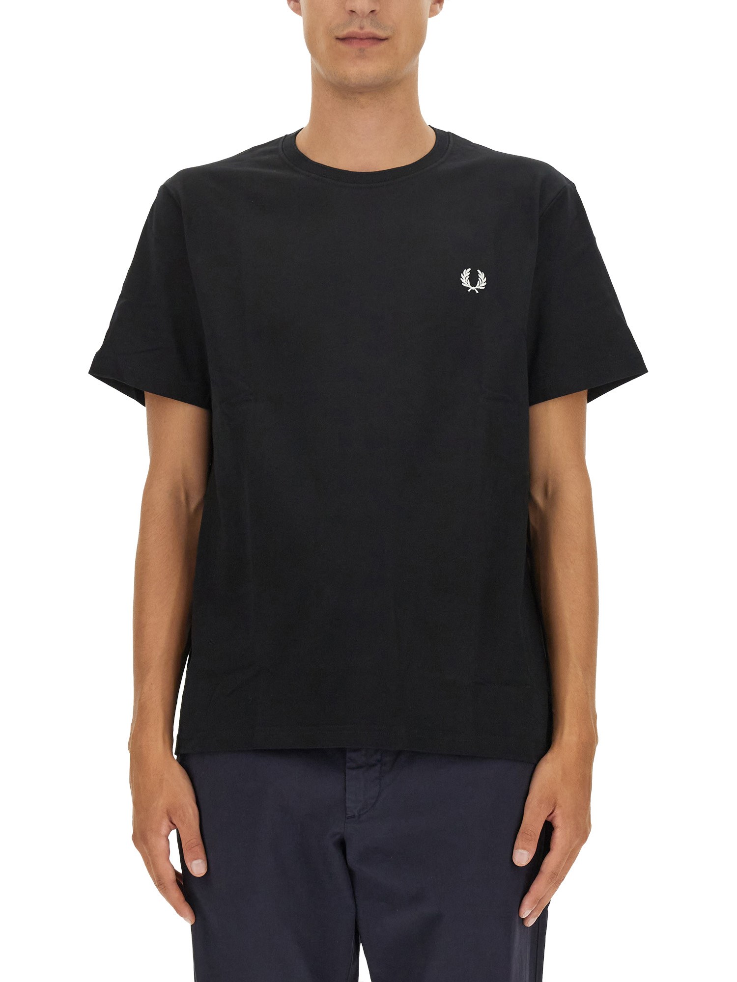 Fred Perry Logo-embroidered Cotton T-shirt In Black