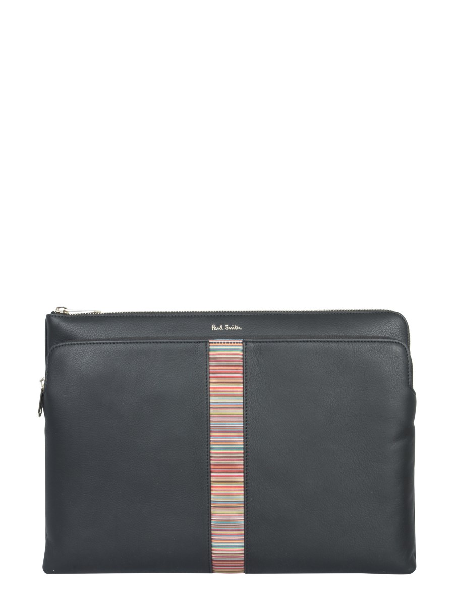 PAUL SMITH BORSA PORTA DOCUMENTI IN PELLE CON DETTAGLIO A RIGHE