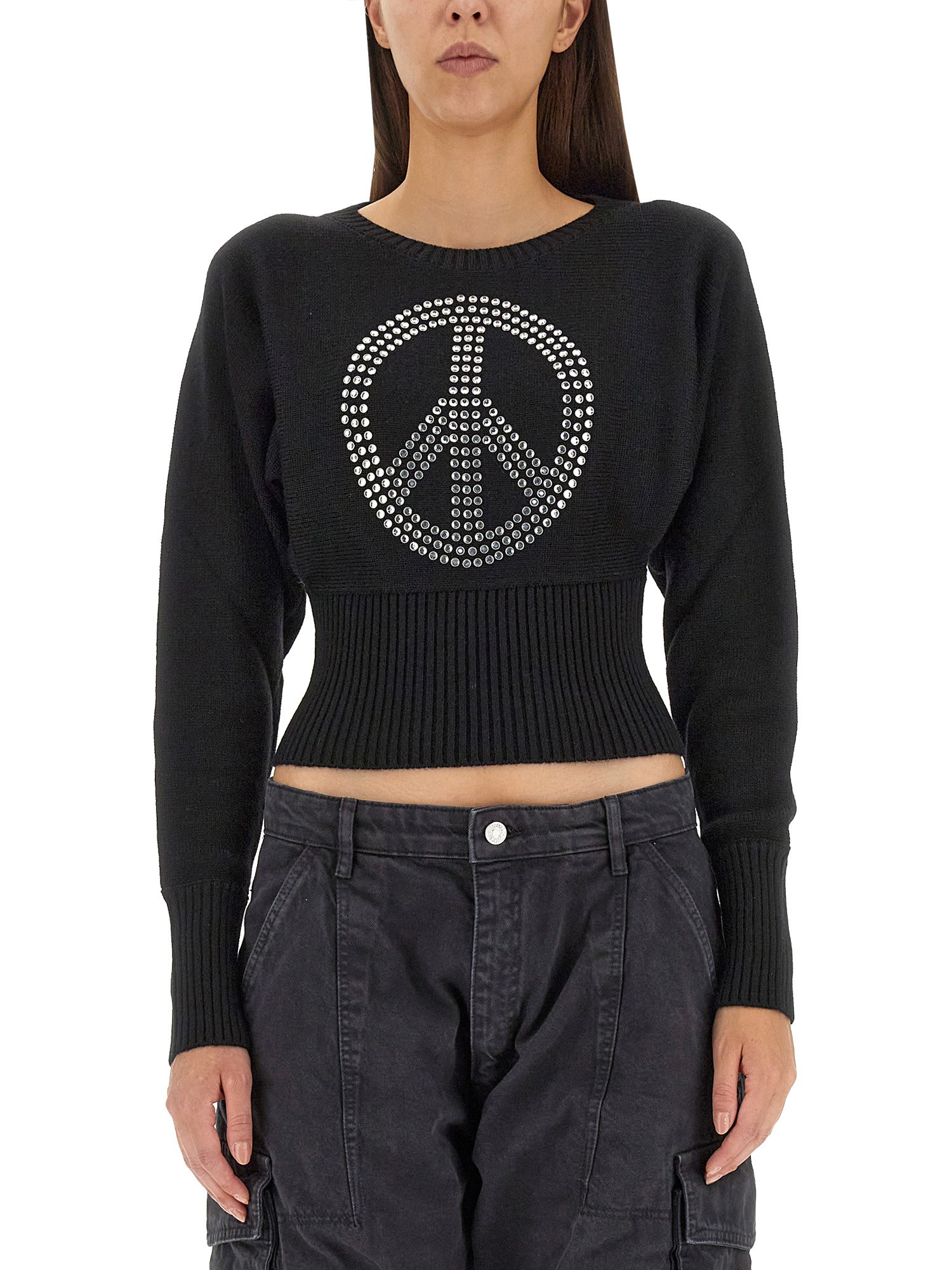 Moschino Jeans Peace Symbol Jersey In Black