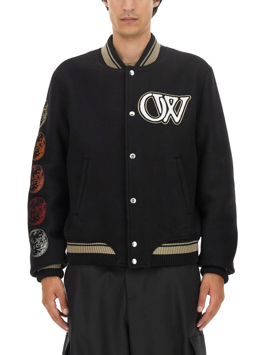 OFF-WHITE GIACCA BOMBER IN LANA CON PATCH LOGO