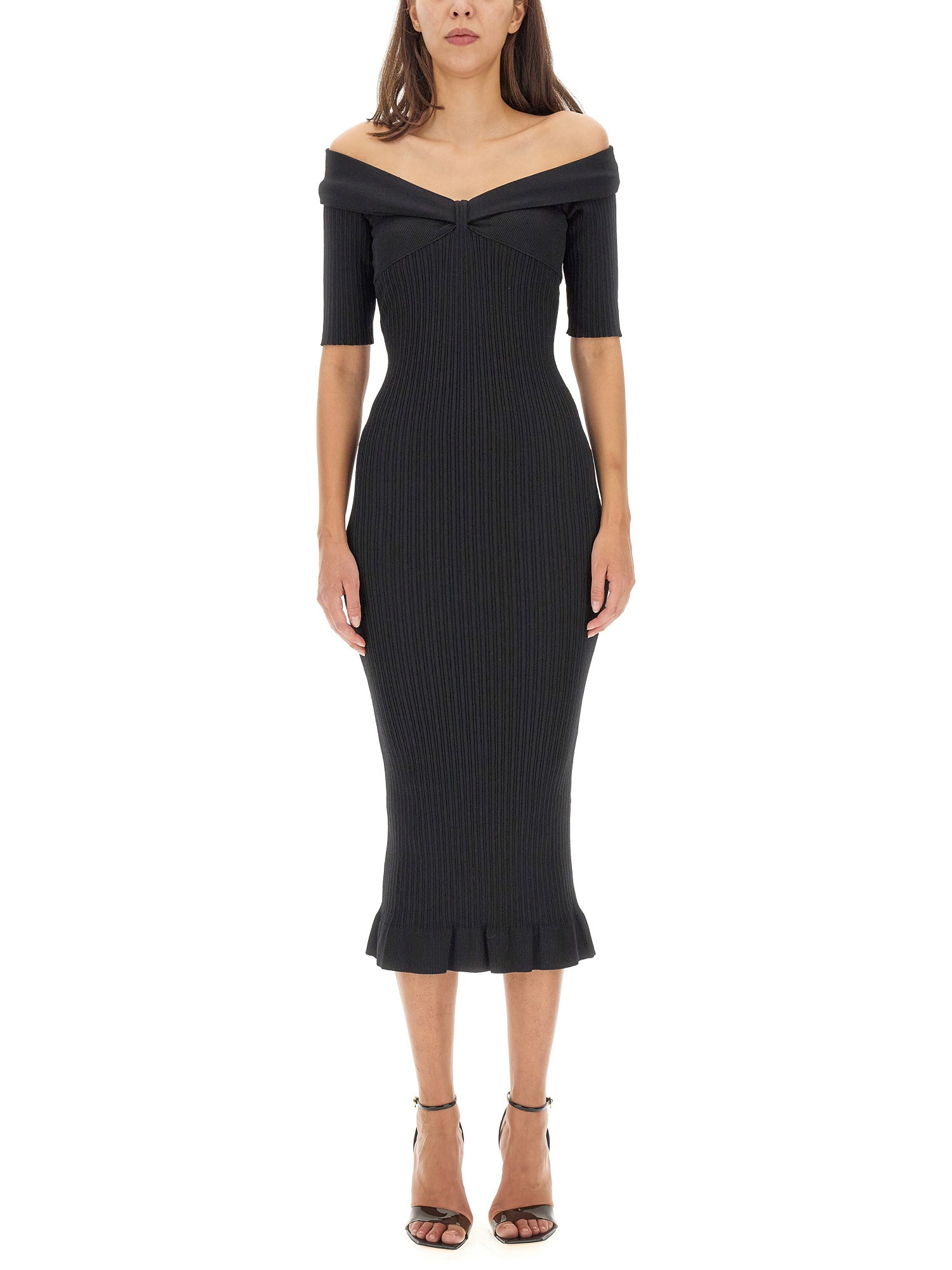 Shop Philosophy Di Lorenzo Serafini Off-the-shoulder Dress In Black