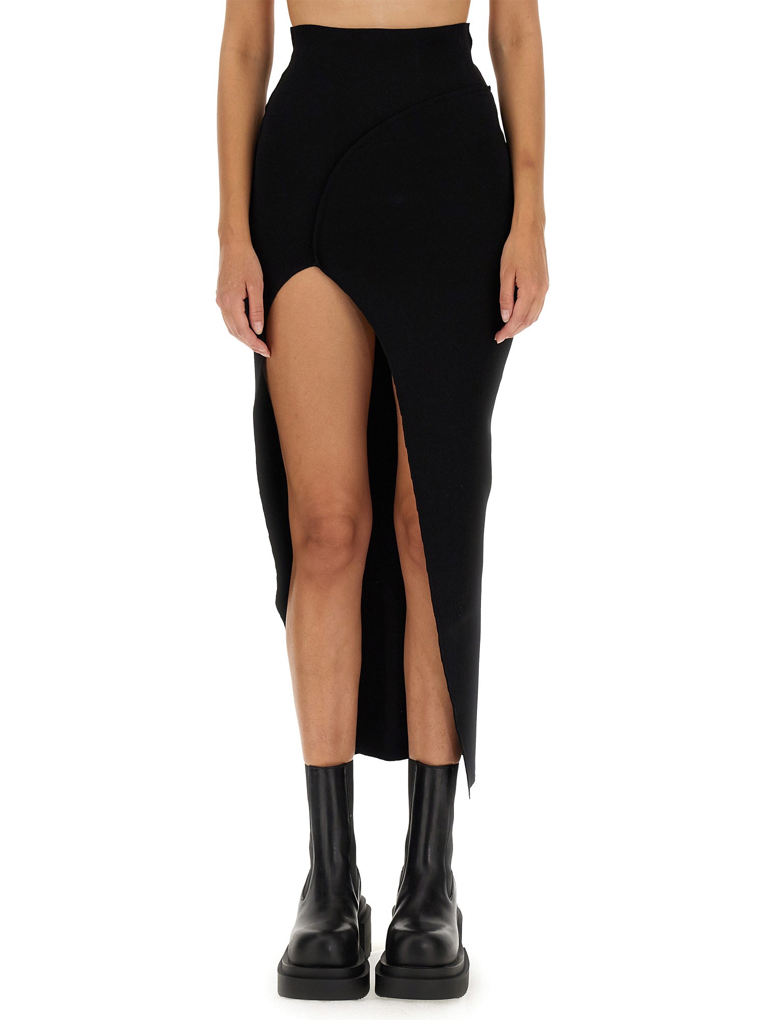 Rick Owens 'theresa' Maxi Black Skirt With Wide Split At The Front In Viscose Blend Woman In Black