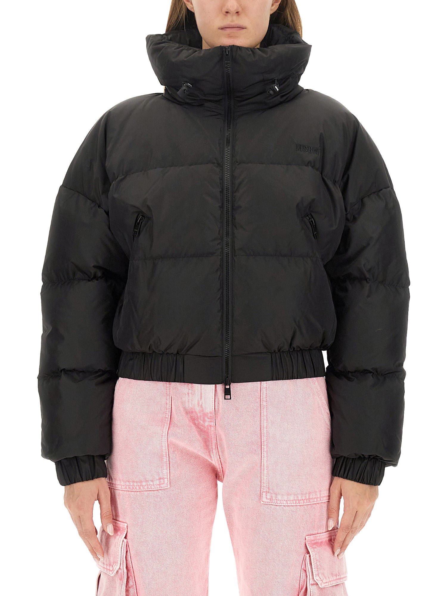 Msgm Ripstop Nylon Cropped Down Jacket In Black