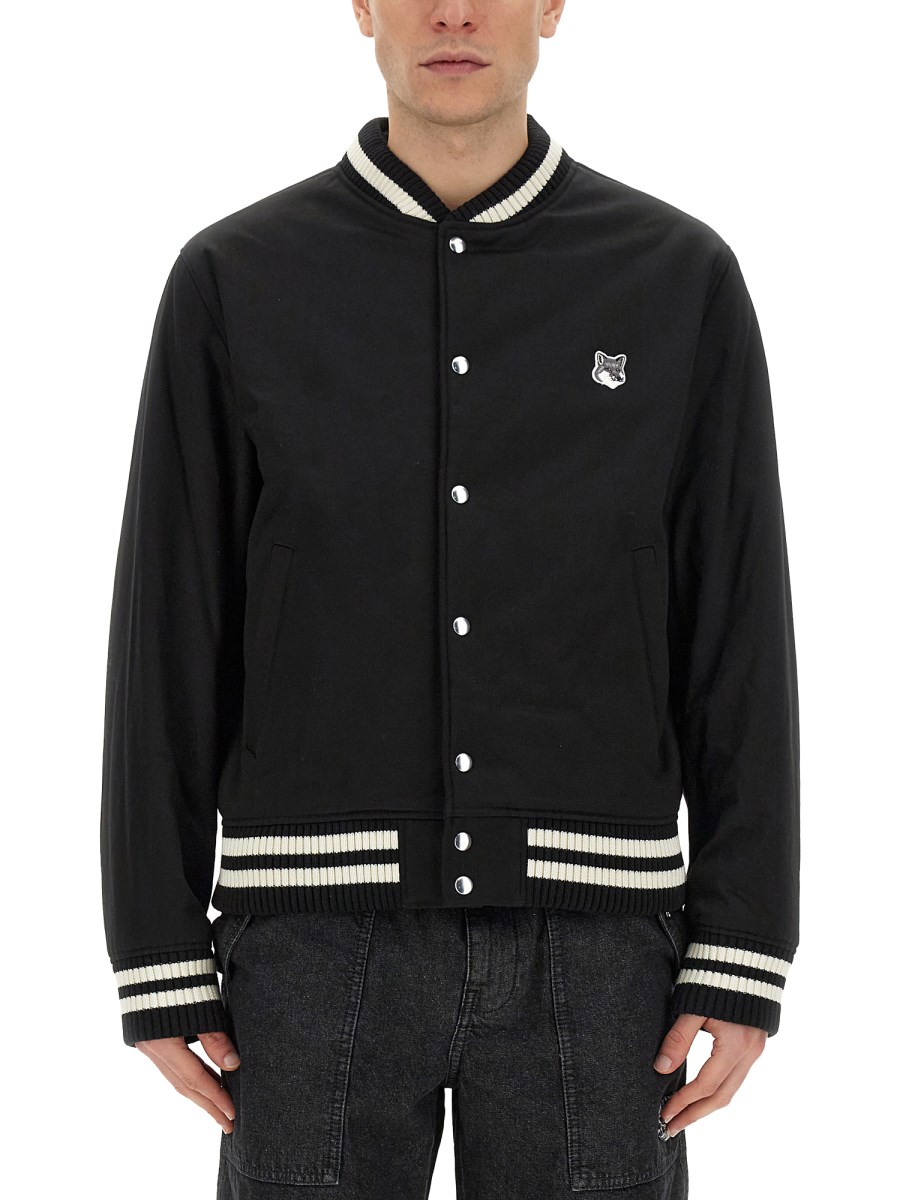 MAISON KITSUNÉ BOMBER CON LOGO IN RASO DI COTONE