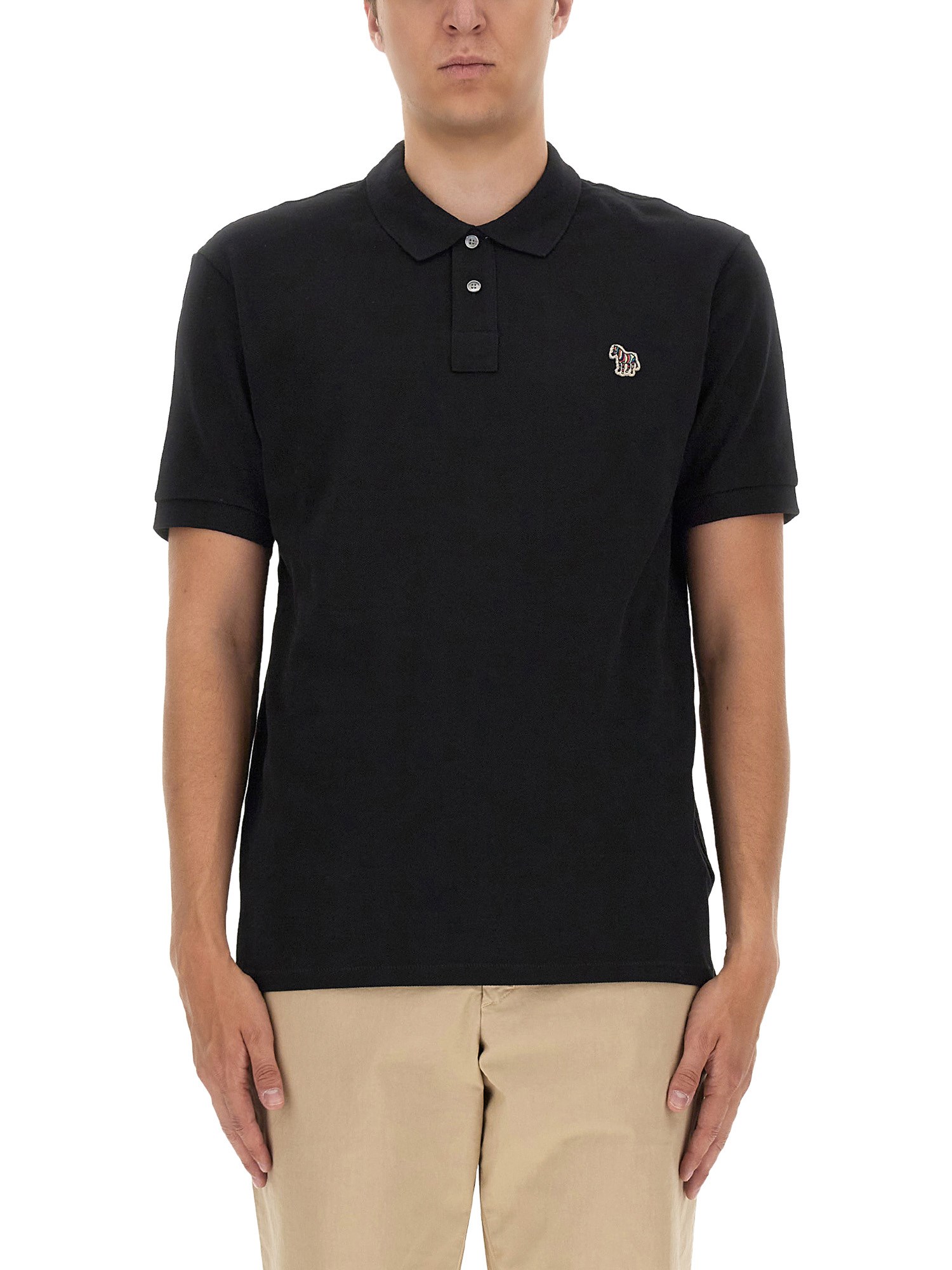 Shop Ps By Paul Smith Polo Shirt With Zebra Patch In Black