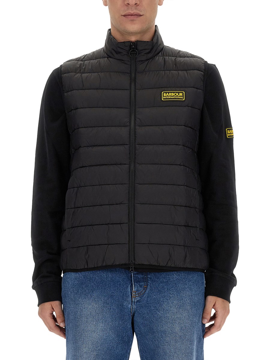 BARBOUR GILET CON LOGO IN NYLON TRAPUNTATO