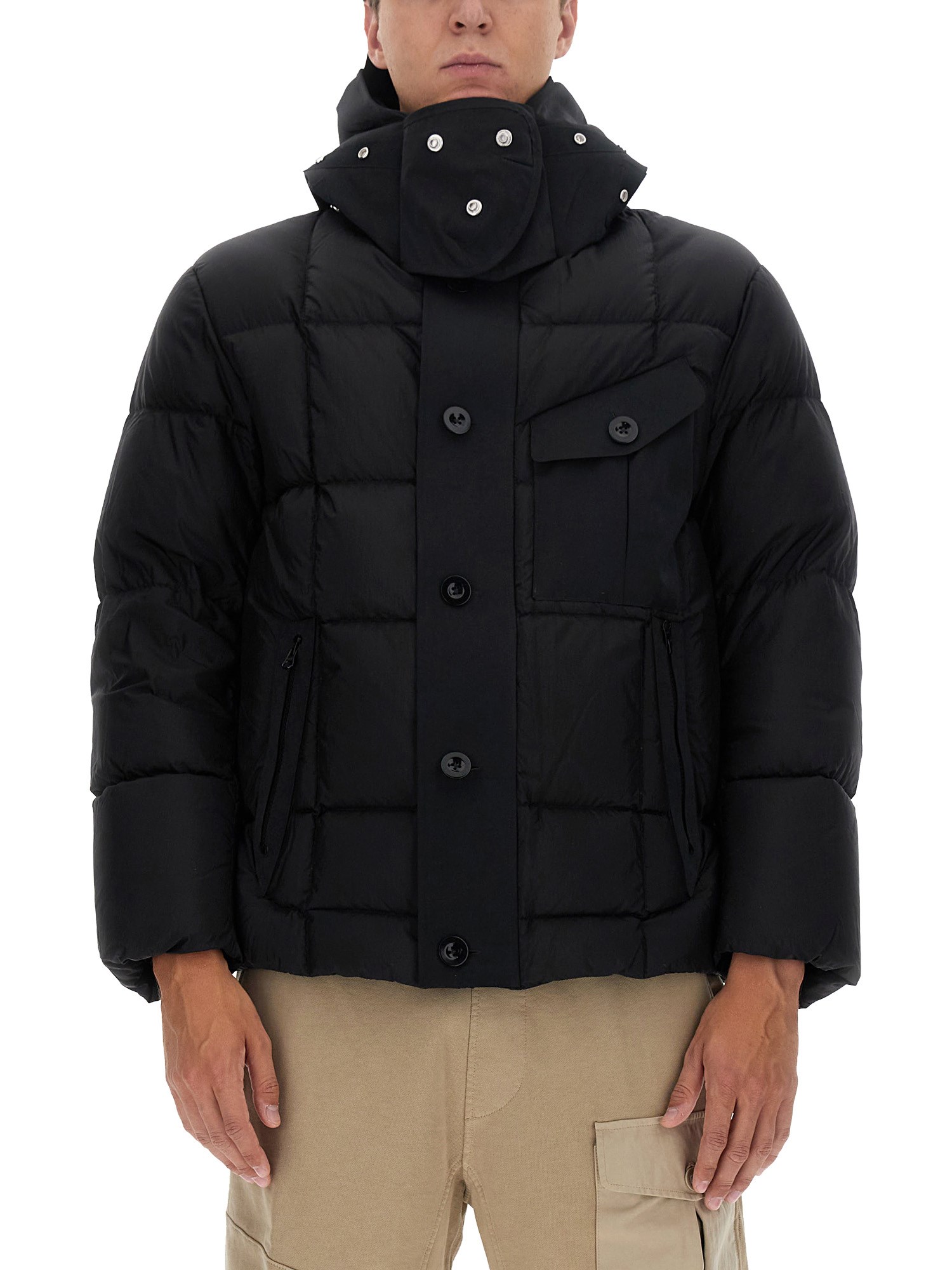 Ten C Hooded Padded Quilted Jacket Pockets In Black