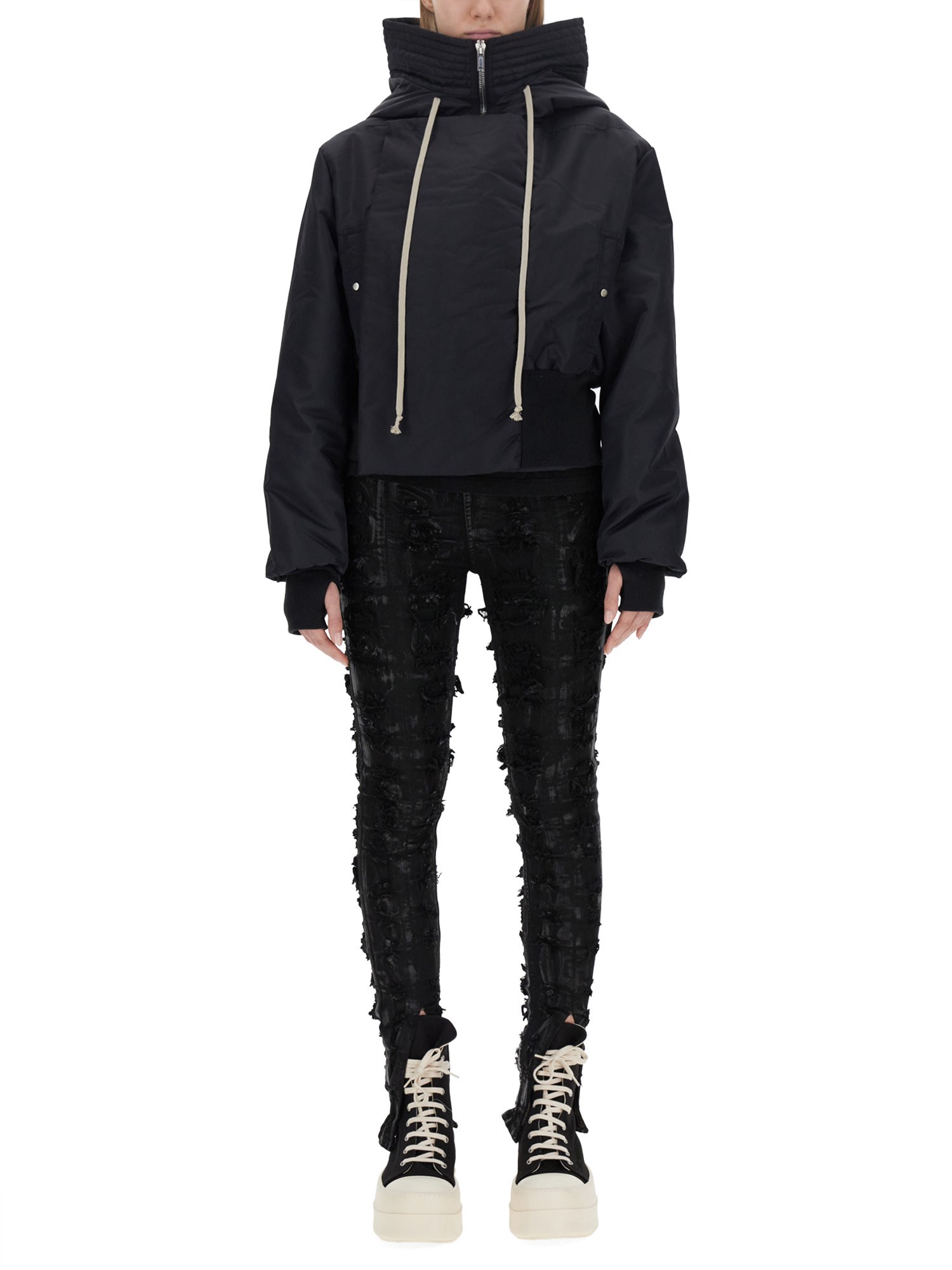 Rick Owens Drkshdw Cropped Parka With Drawstring And Hood In Black