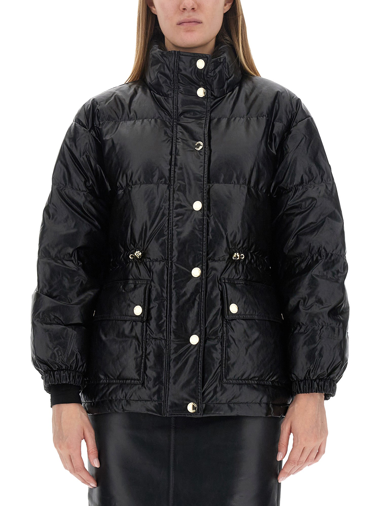 Michael Michael Kors Eco Leather Down Jacket In Black