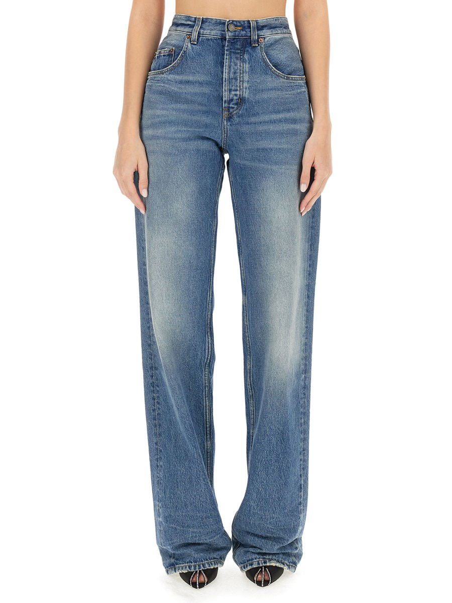 SAINT LAURENT JEANS LARGHI EXTRA-LUNGHI IN DENIM EFFETTO STROPICCIATO